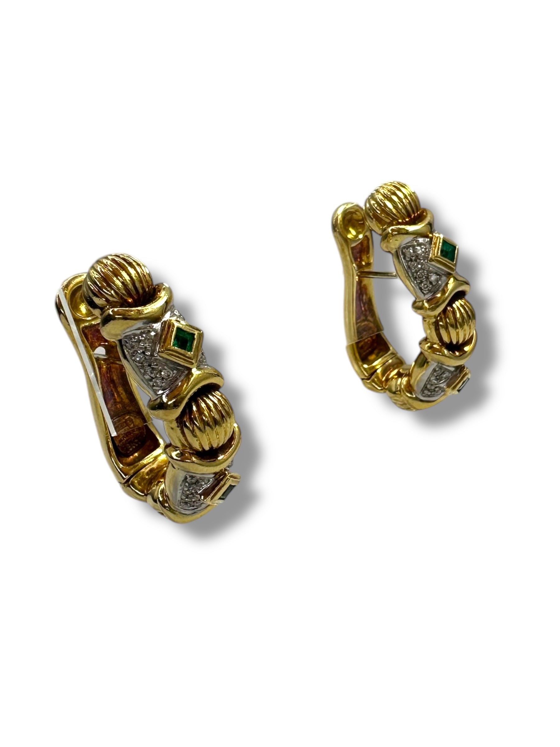 18k Emerald Diamond Hoop Earrings