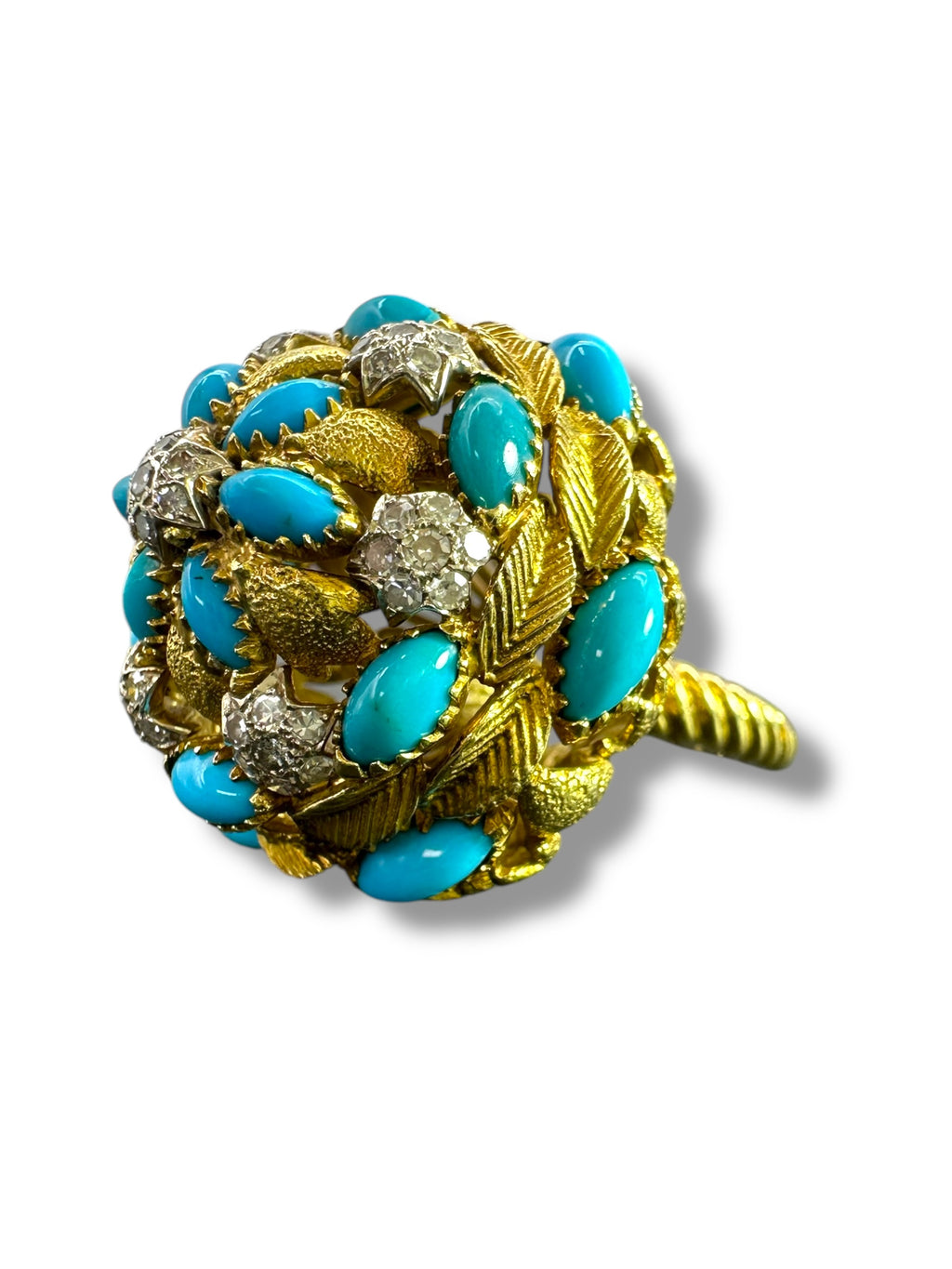 18k Turquoise Diamond Bombe Ring