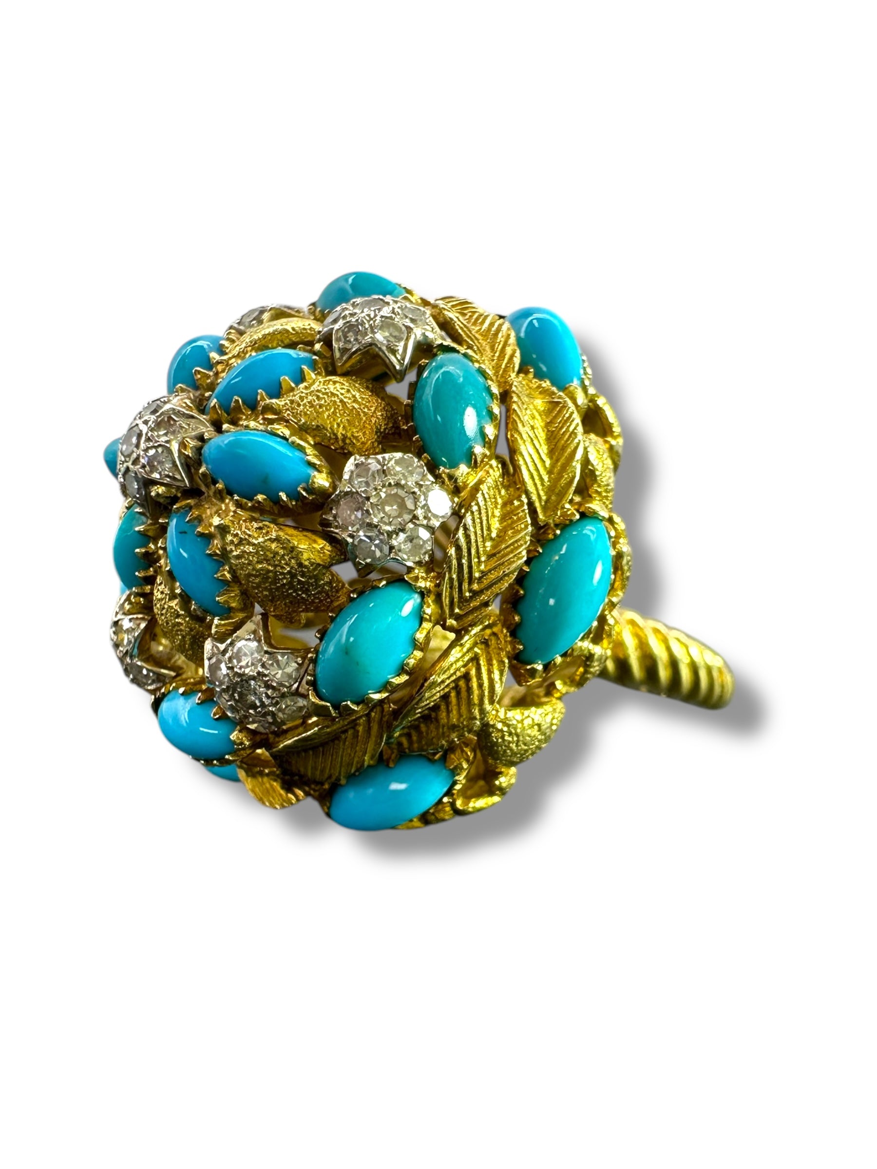 18k Turquoise Diamond Bombe Ring