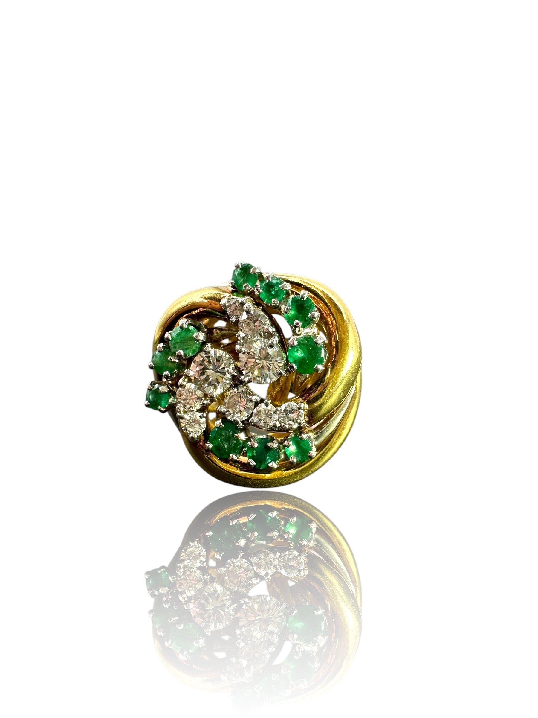 18k Emerald Diamond Swirl Ring