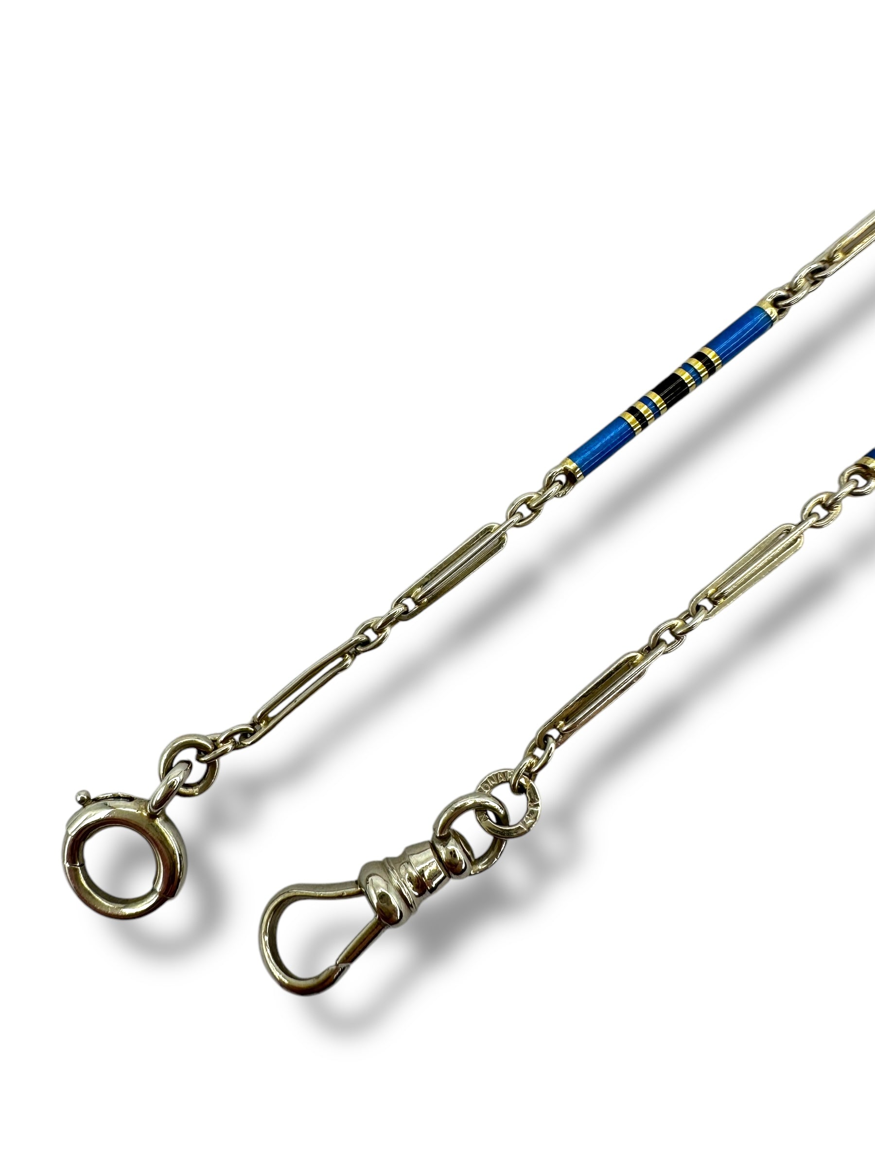14k White Gold Blue Black Enamel Watch Chain
