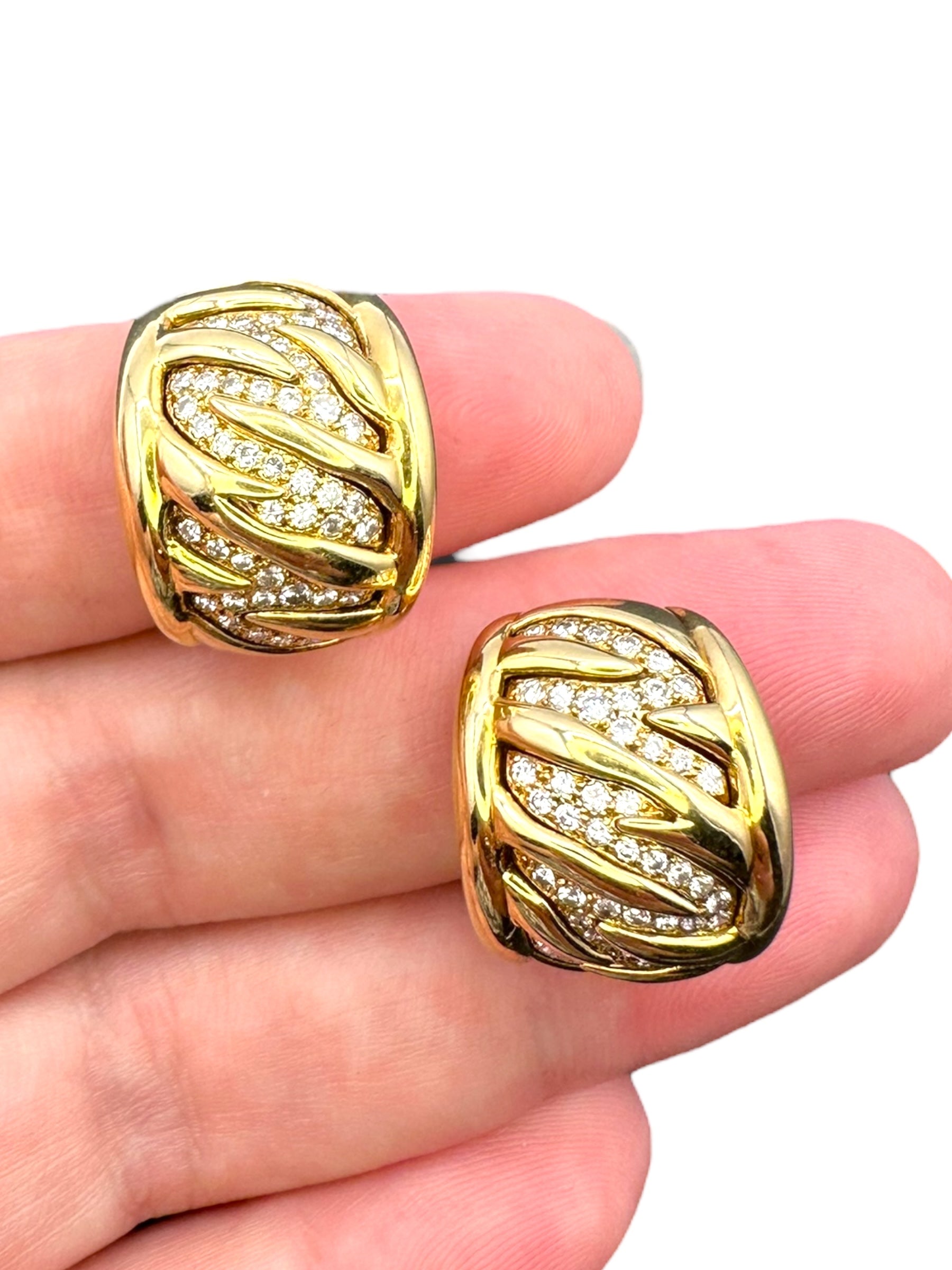 18k Tiger Stripe Diamond Huggie Ear Clips
