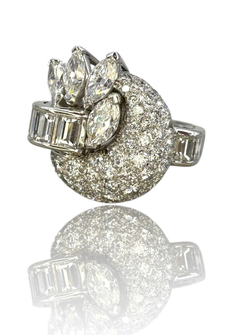 Retro Platinum Diamond Cocktail Ring