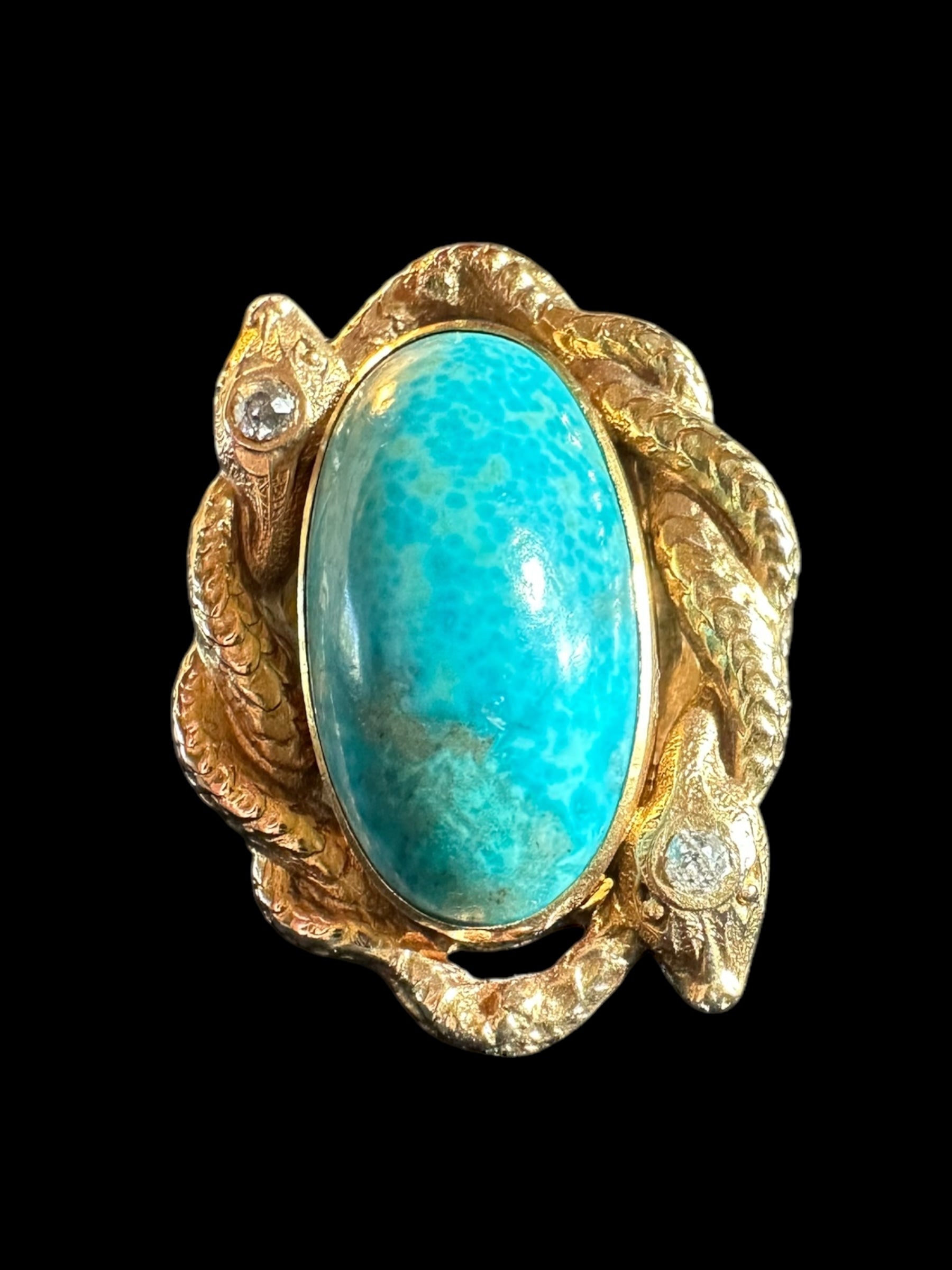 14k Turquoise Double Snake Ring