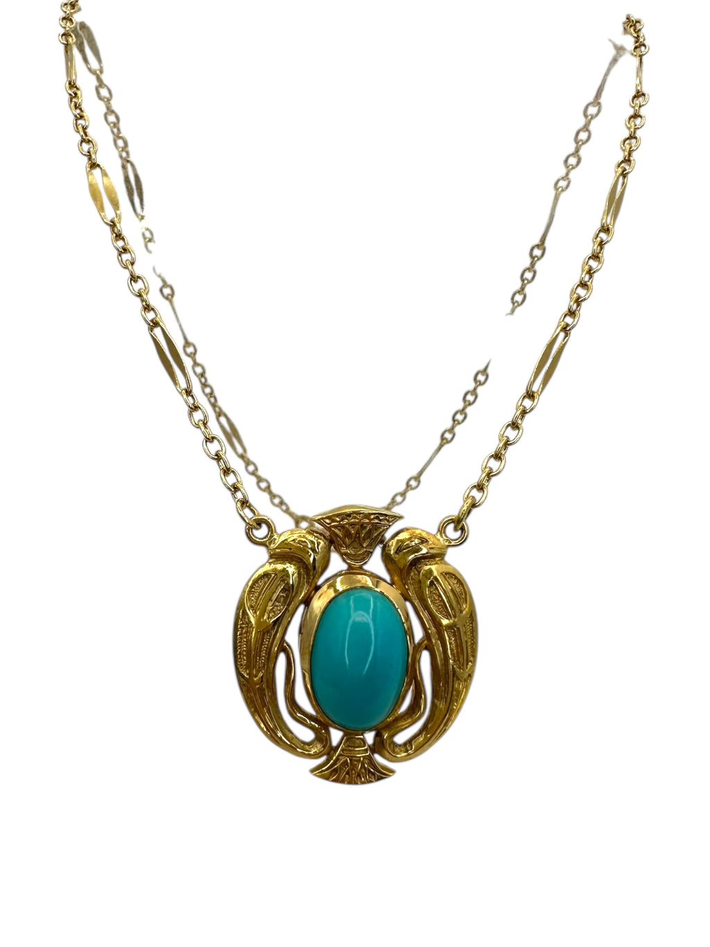 18k Turquoise Egyptian Bird Pendant Necklace