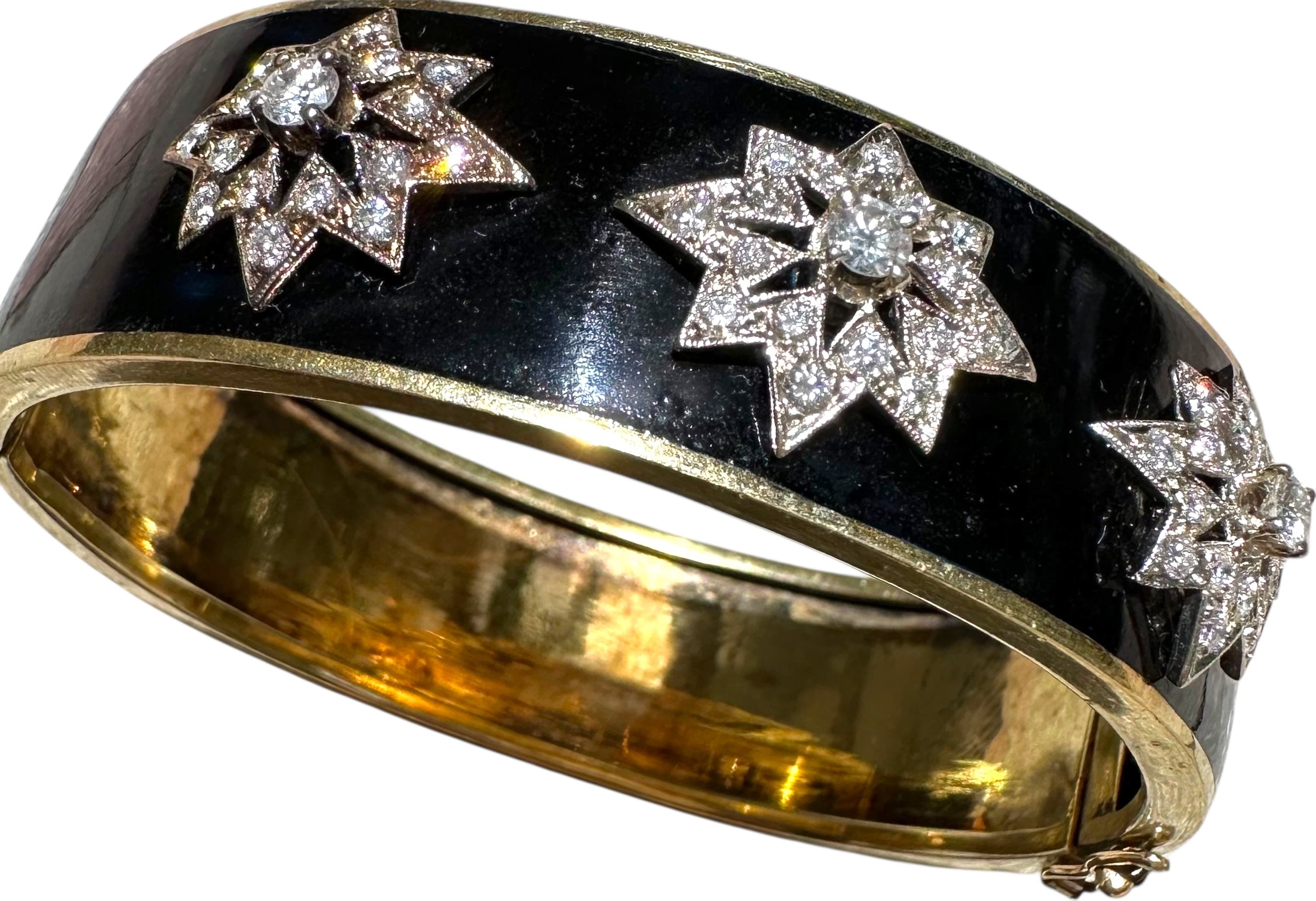 14k Victorian Diamond Star Enamel Bangle Bracelet