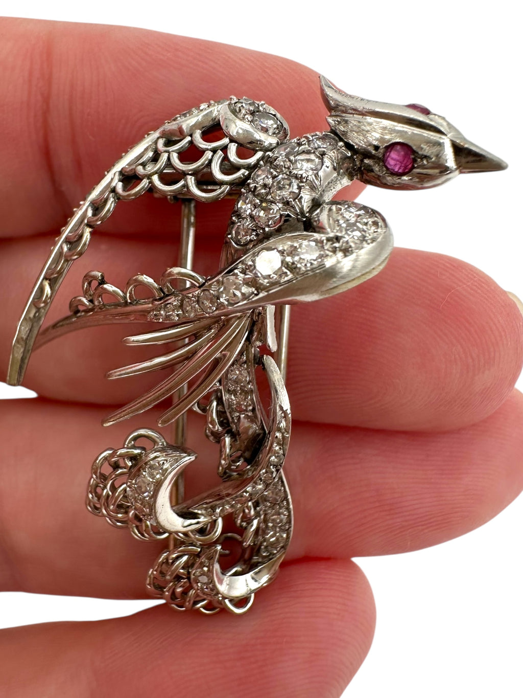 Platinum Diamond Phoenix Bird Brooch