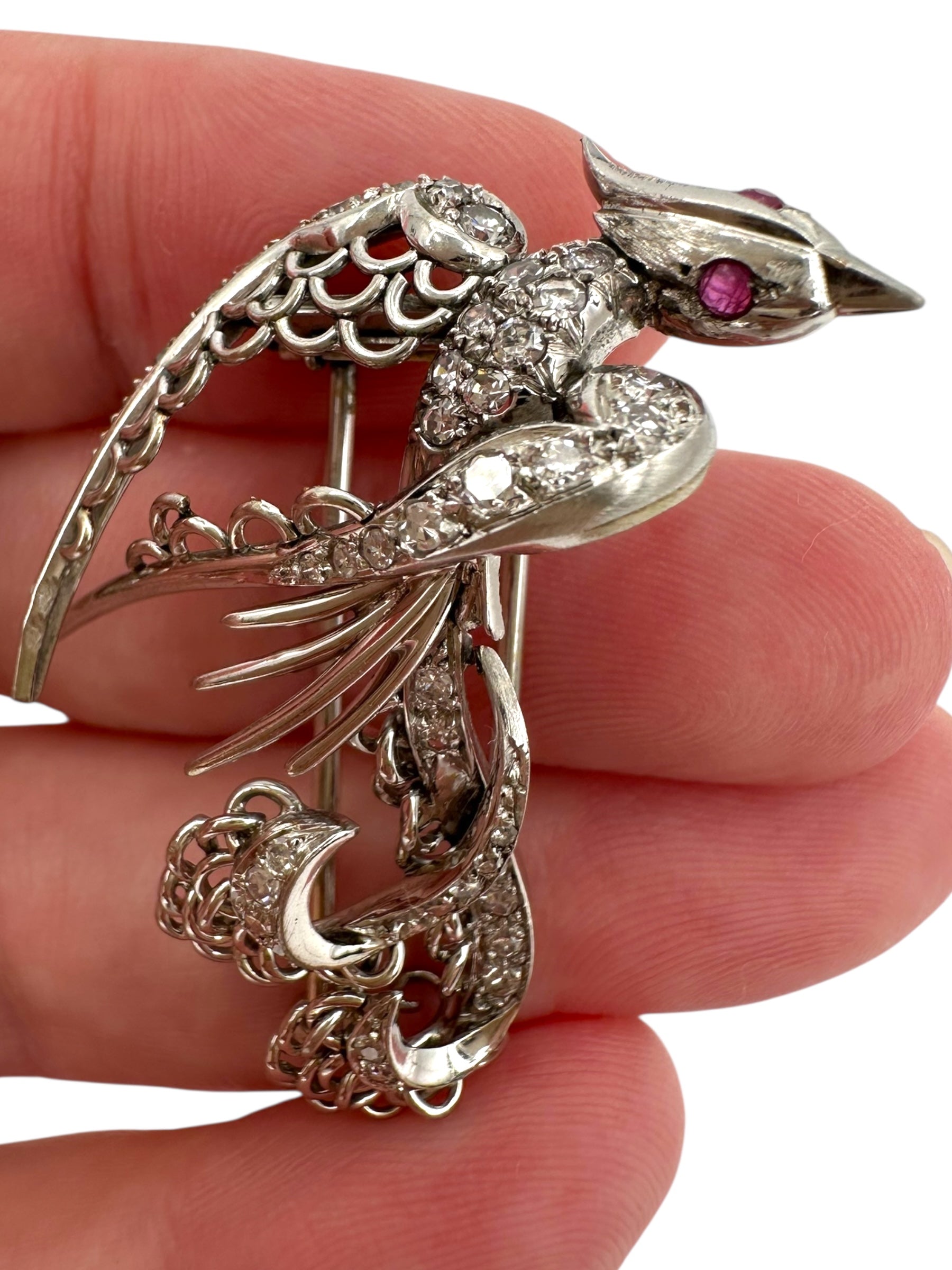 Platinum Diamond Phoenix Bird Brooch