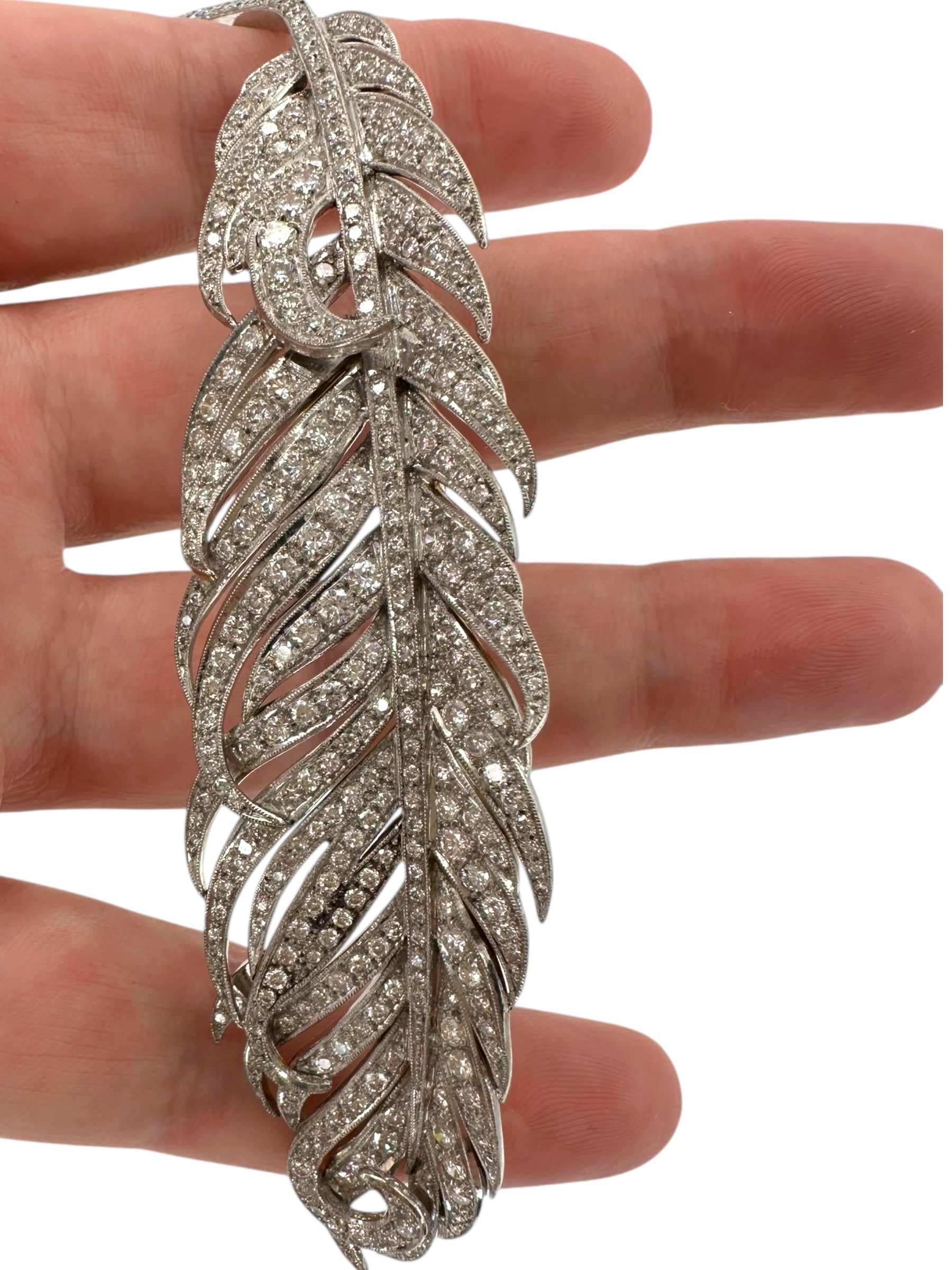 Platinum/ 18k Diamond Feather Brooch