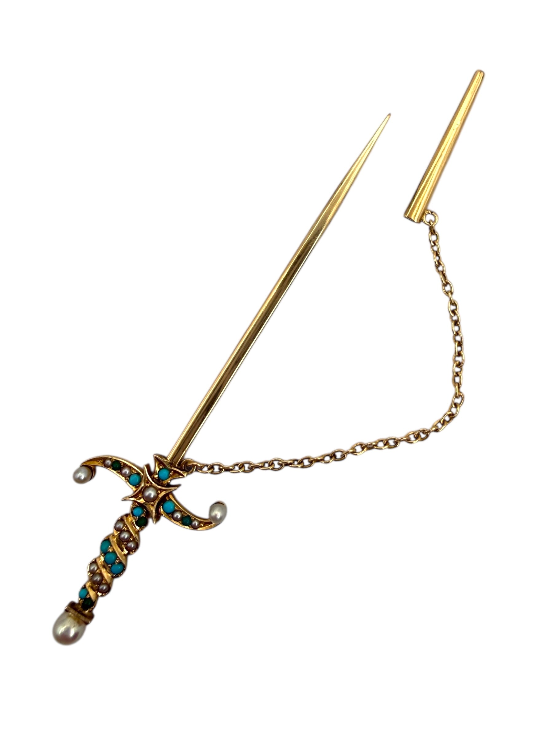 14k Victorian Sword Jabot Brooch