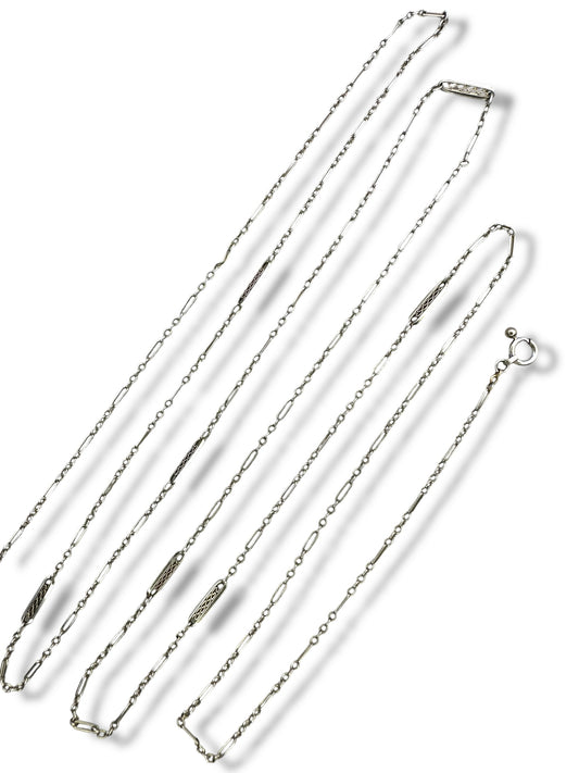 14k White Gold Art Deco Chain Necklace