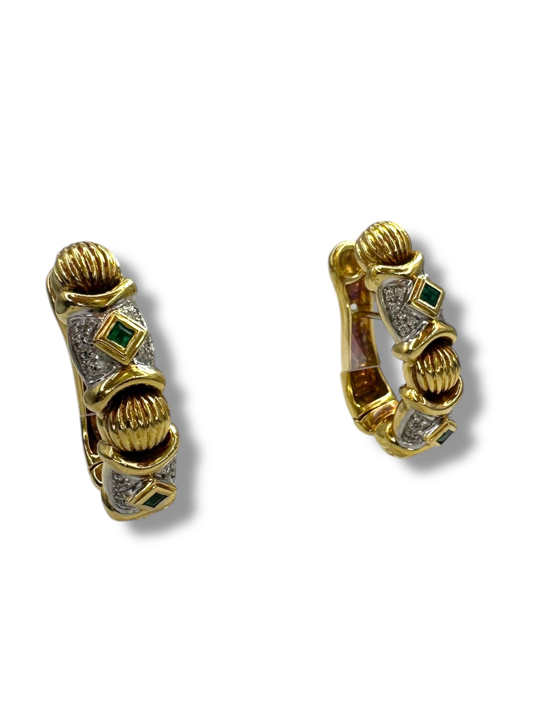18k Emerald Diamond Hoop Earrings