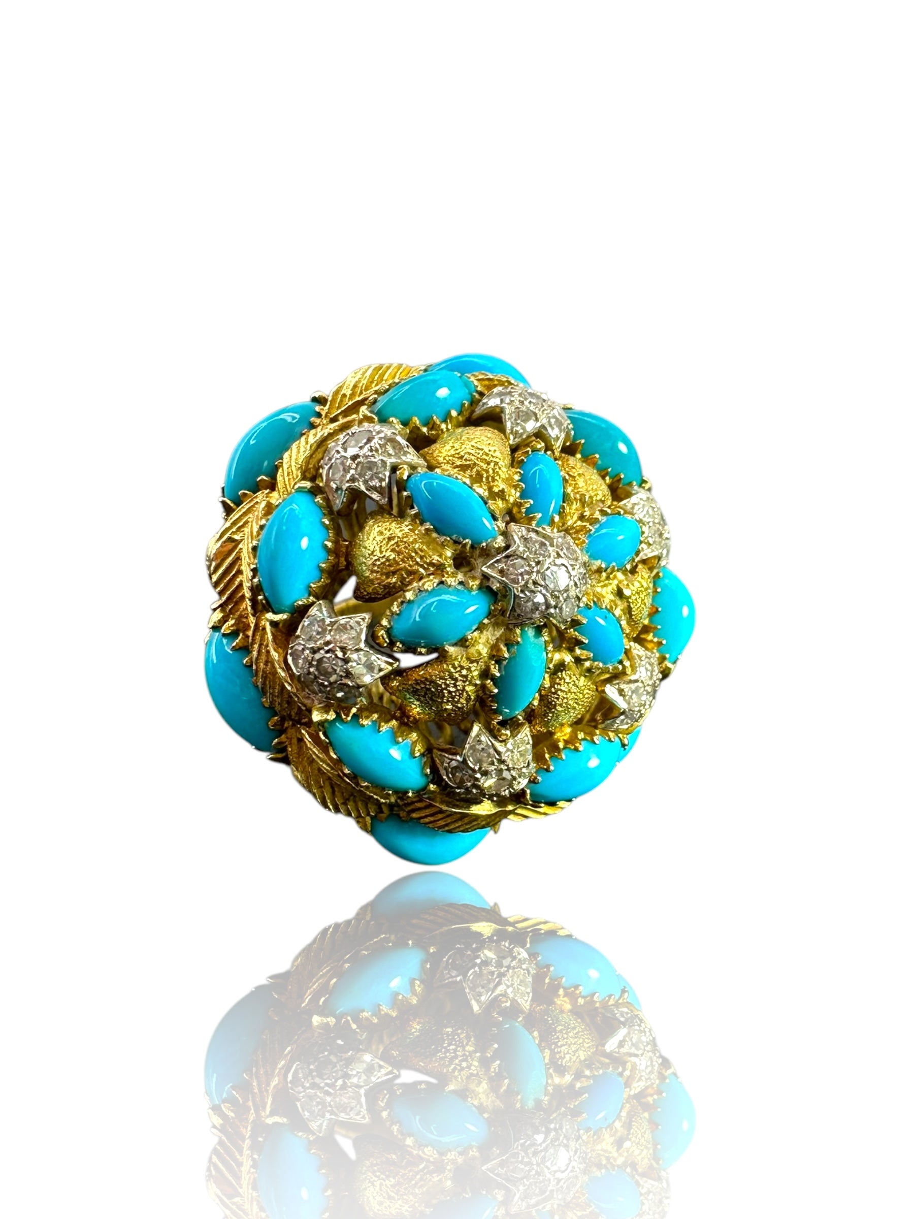 18k Turquoise Diamond Bombe Ring