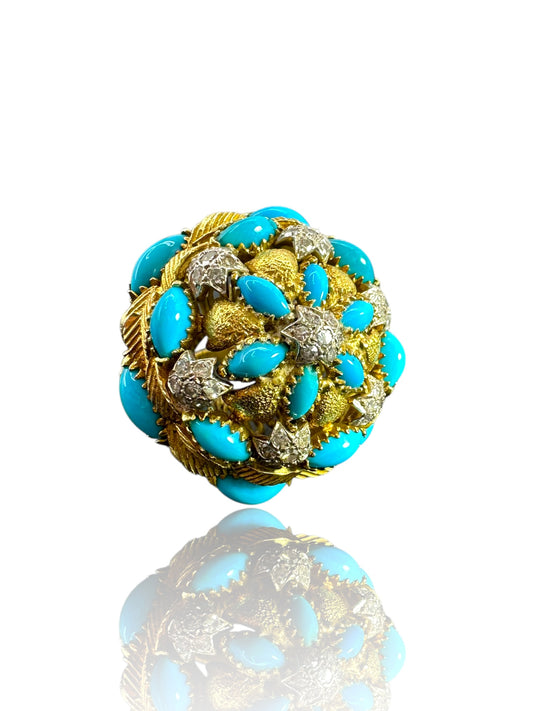 18k Turquoise Diamond Bombe Ring