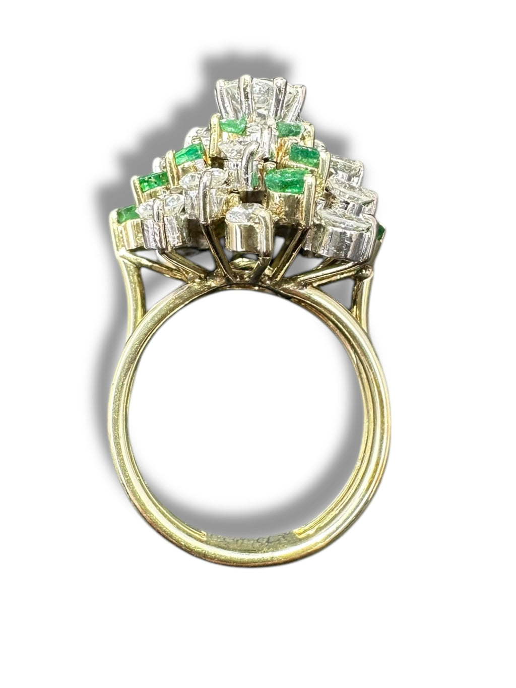 14k Emerald Diamond Swirl Cluster Ring