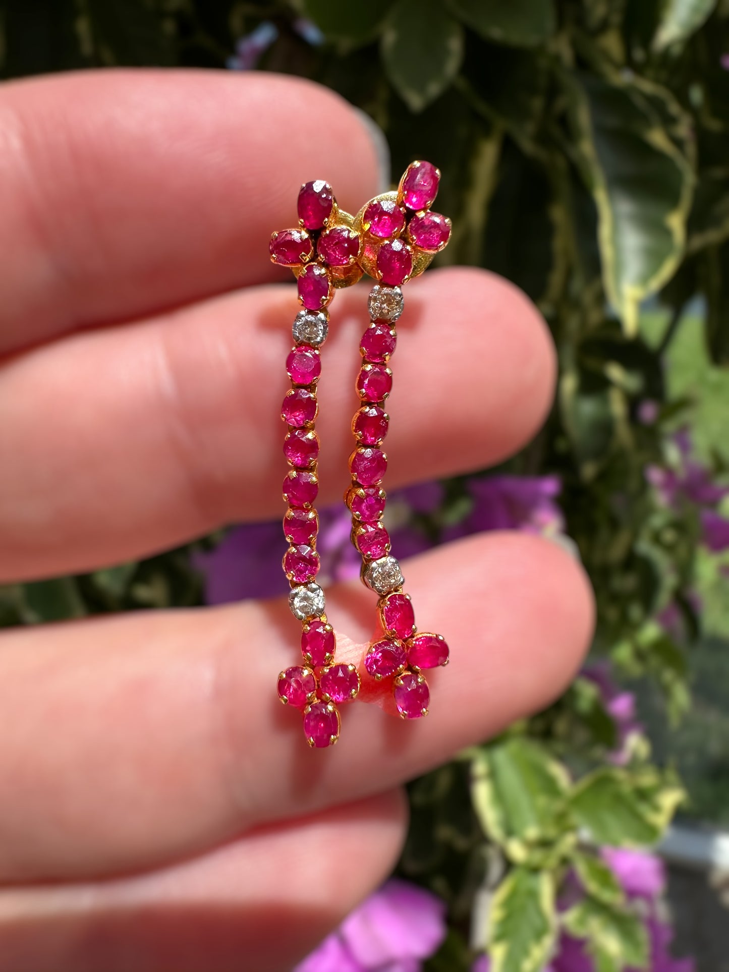 21k Ruby Diamond Cross Drop Earrings