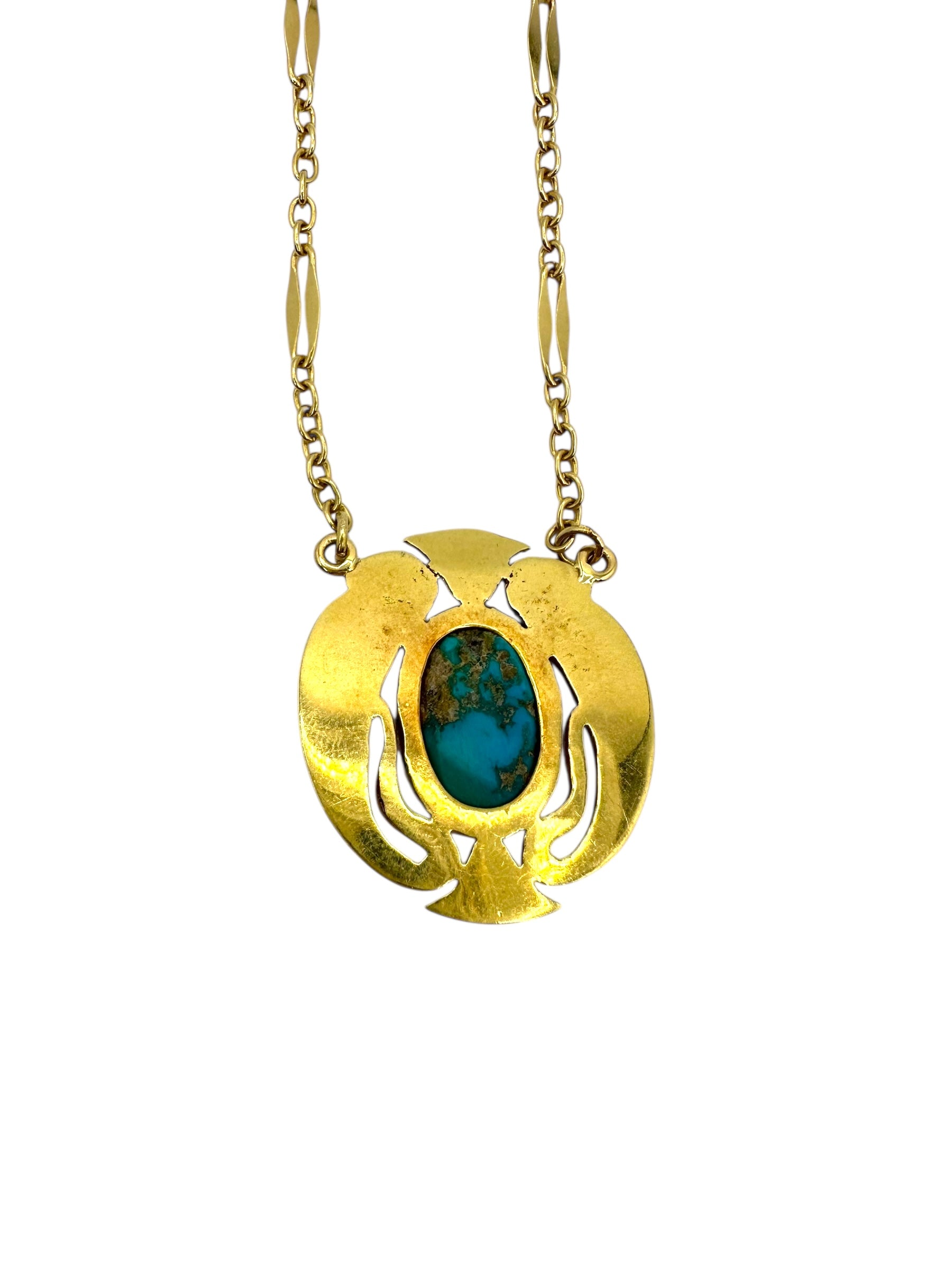 18k Turquoise Egyptian Bird Pendant Necklace