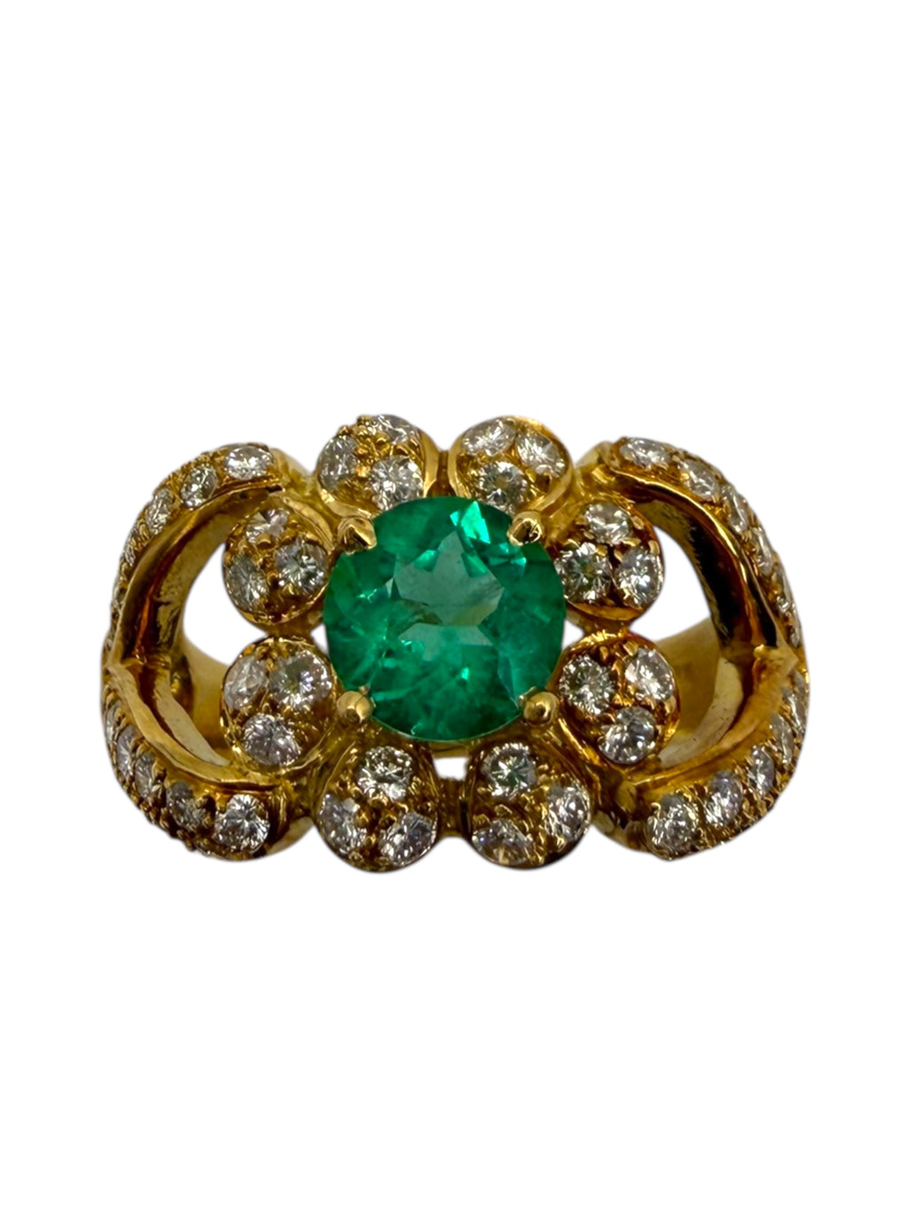 18k Emerald Diamond Flower Ring