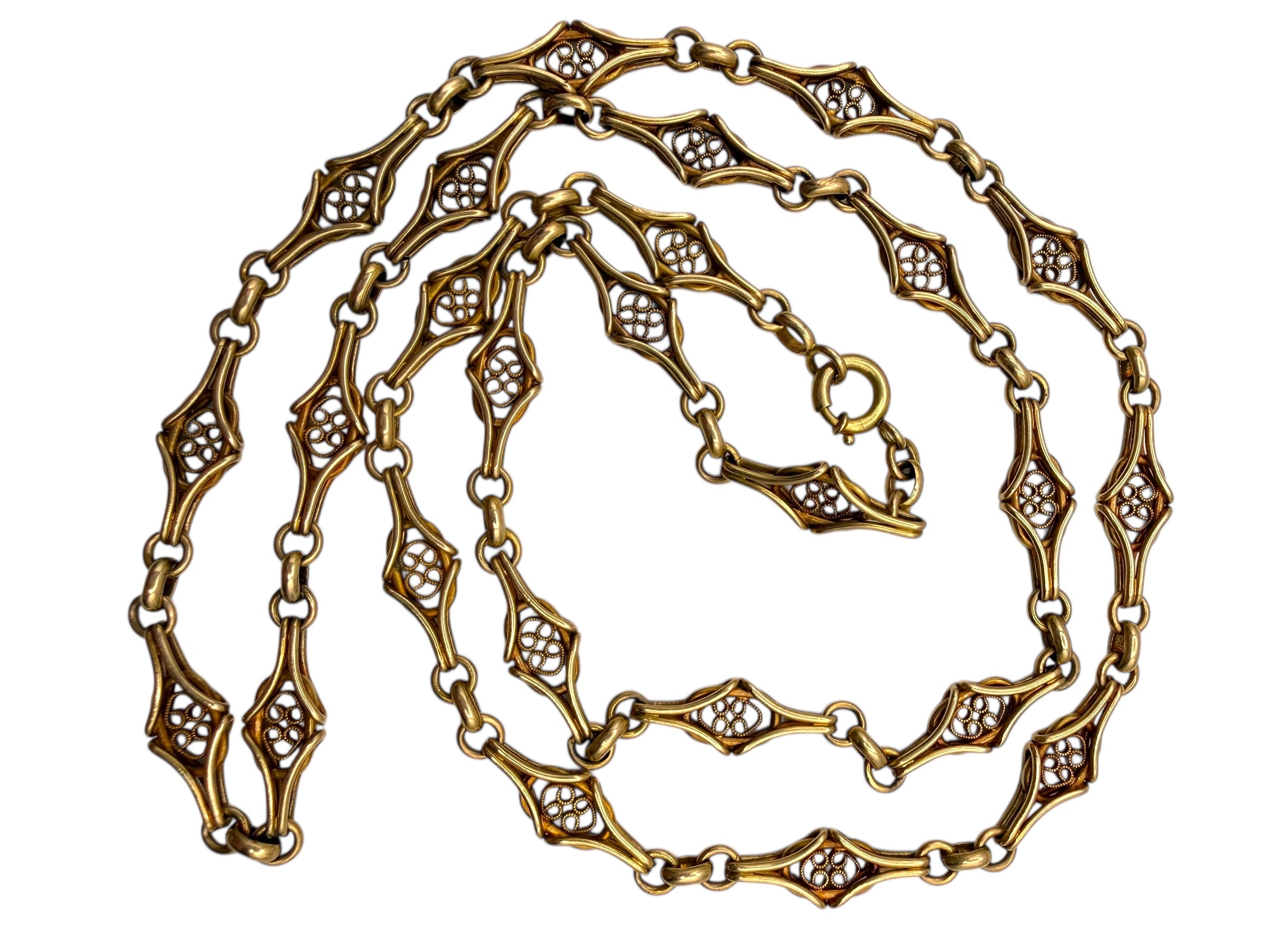 18k Early 1900s Filigree Chain Diamond Shape