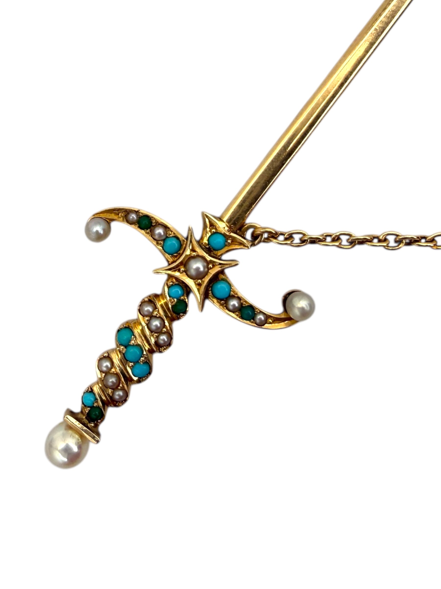 14k Victorian Sword Jabot Brooch