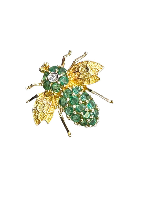 14k Emerald Diamond Bee Pin/ Pendant