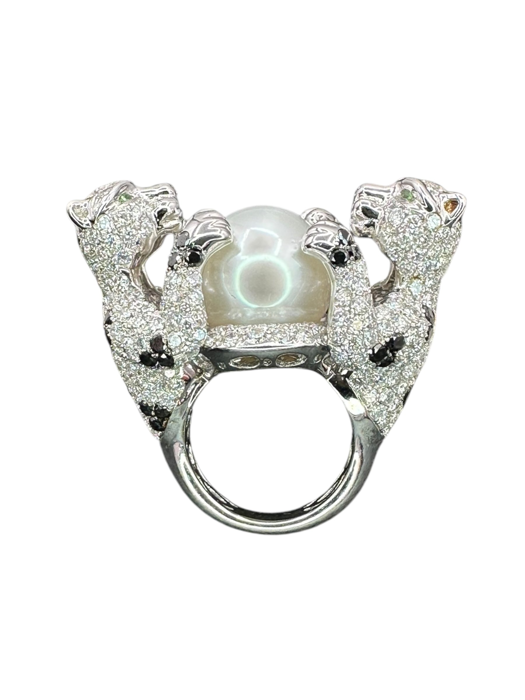 18k Diamond Pearl Panther Ring