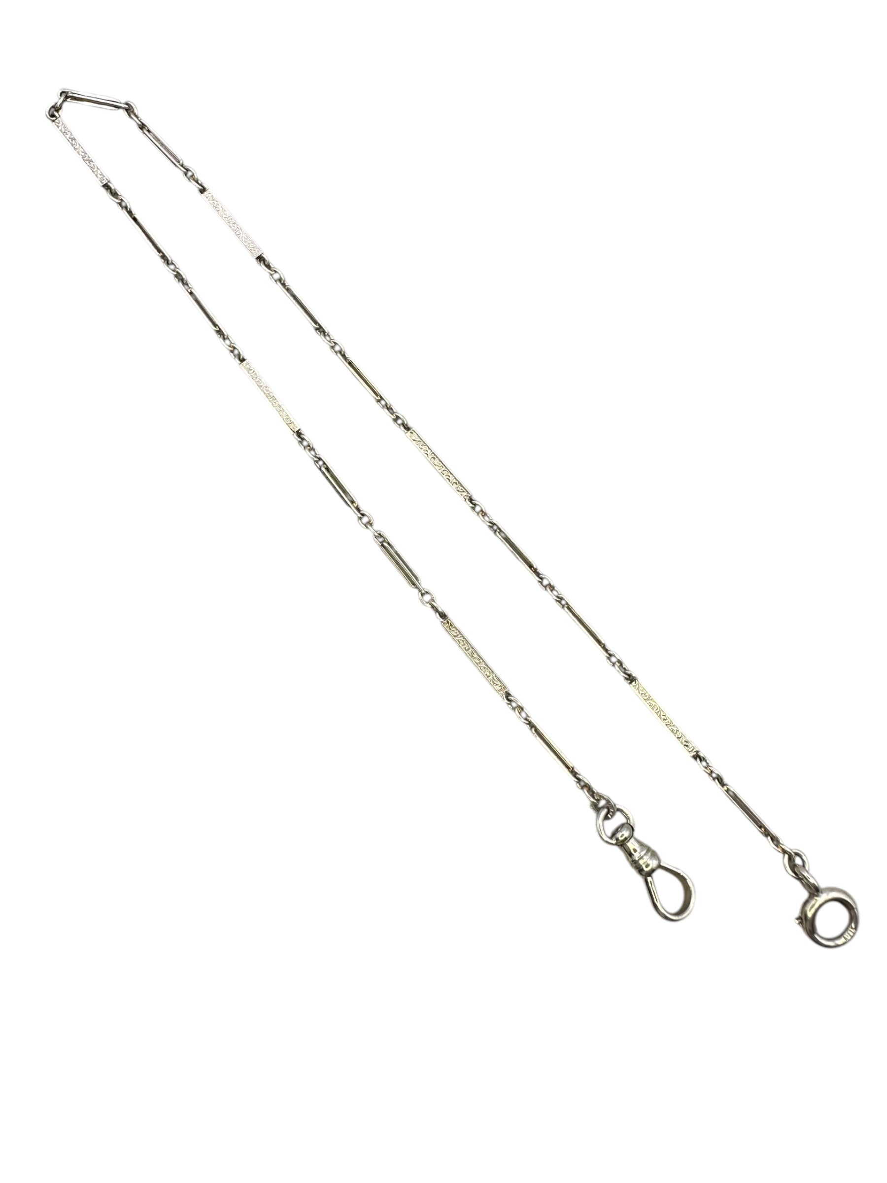 14k White Gold Floral Bar Link Watch Chain