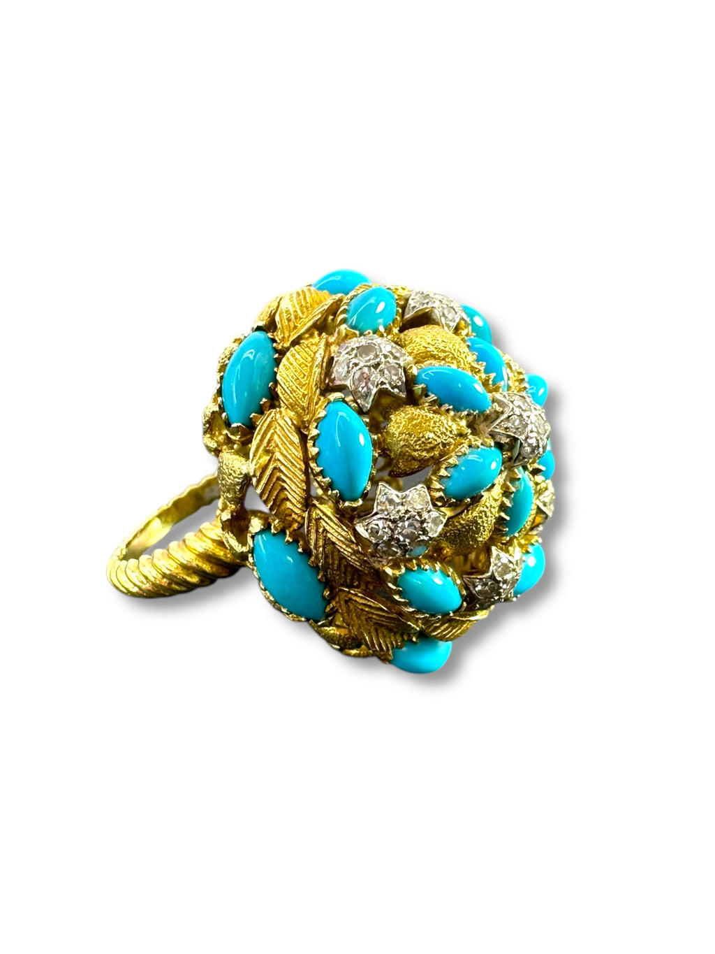 18k Turquoise Diamond Bombe Ring