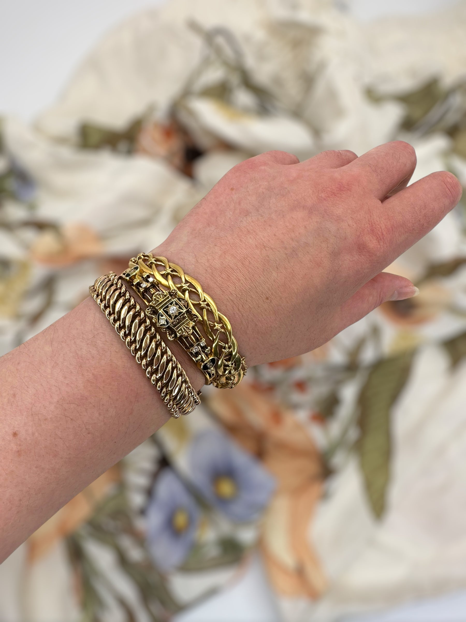 14k Enamel Diamond Victorian Style Bangle Bracelet