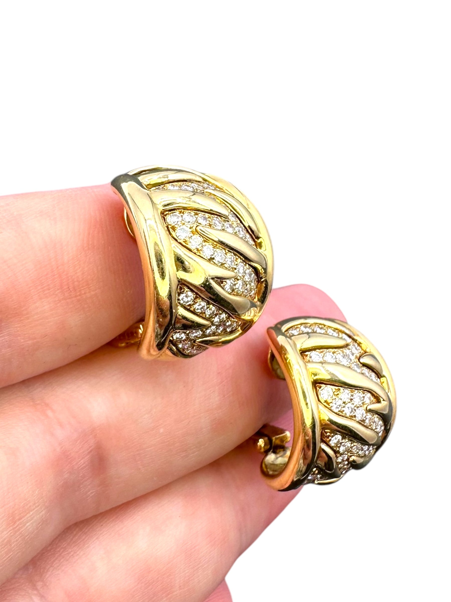 18k Tiger Stripe Diamond Huggie Ear Clips