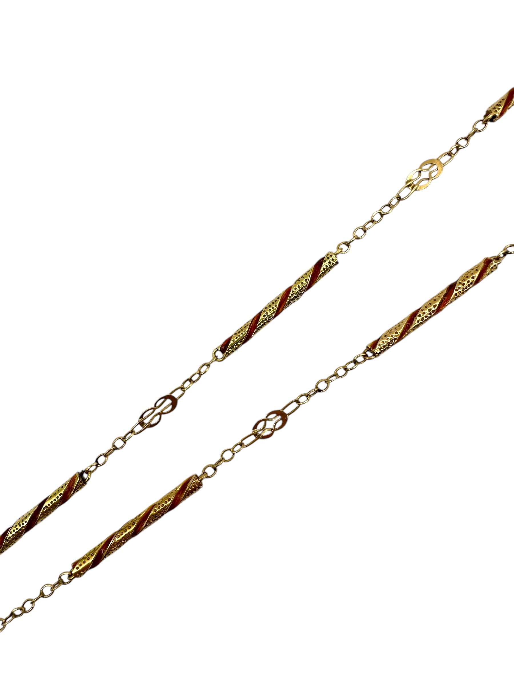 14k Enamel Bar Link Chain Necklace