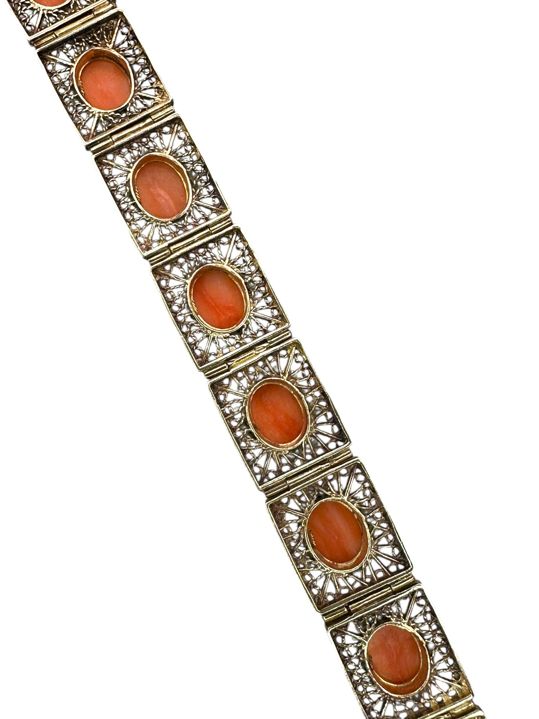 14k Coral Seed Pearl Filigree Bracelet