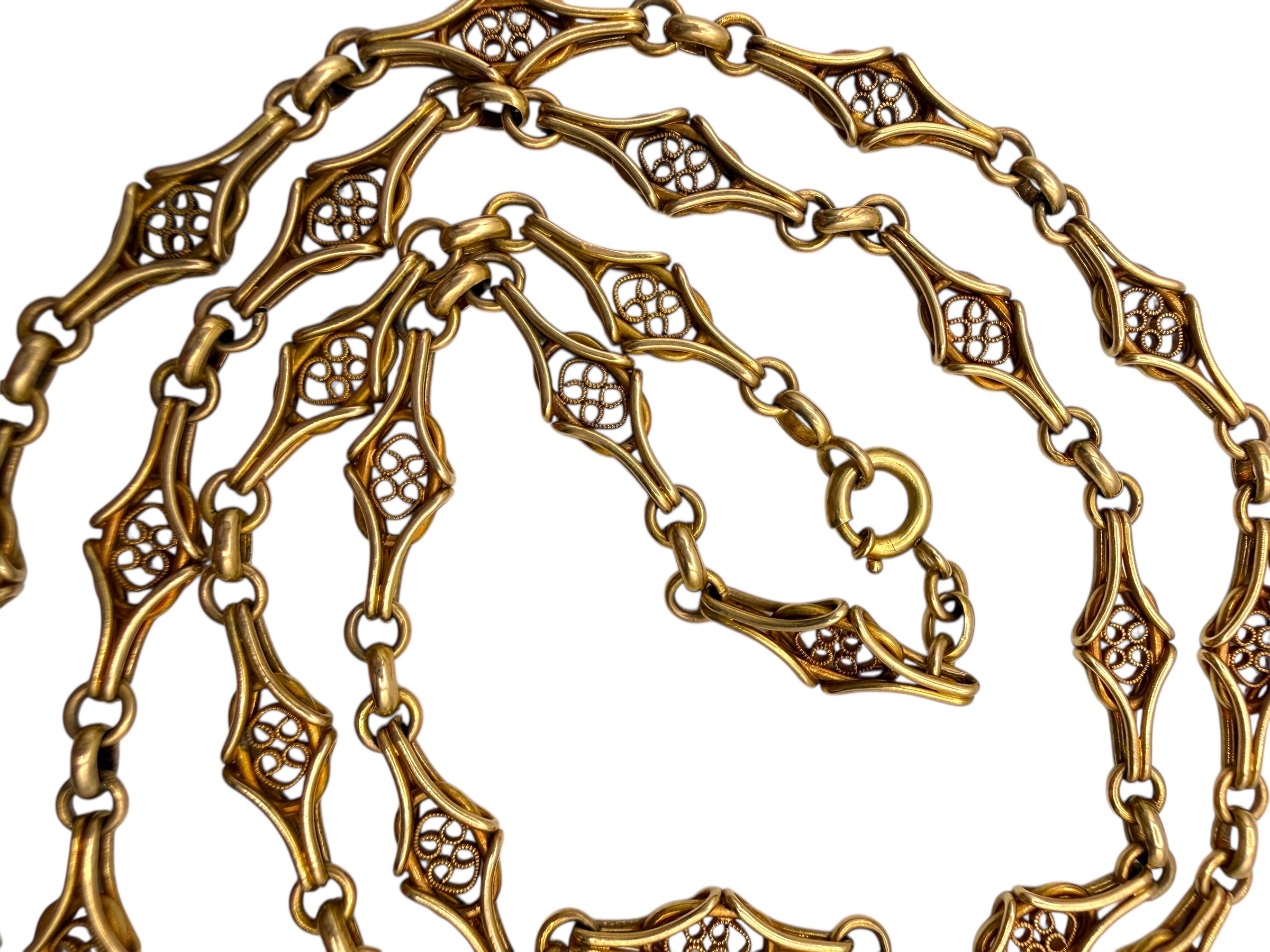 18k Early 1900s Filigree Chain Diamond Shape