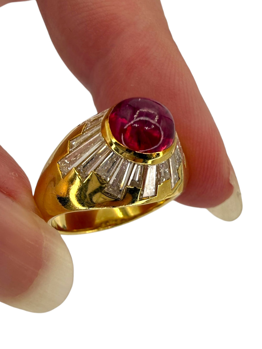 18k Ruby Cabochon Diamond Ring