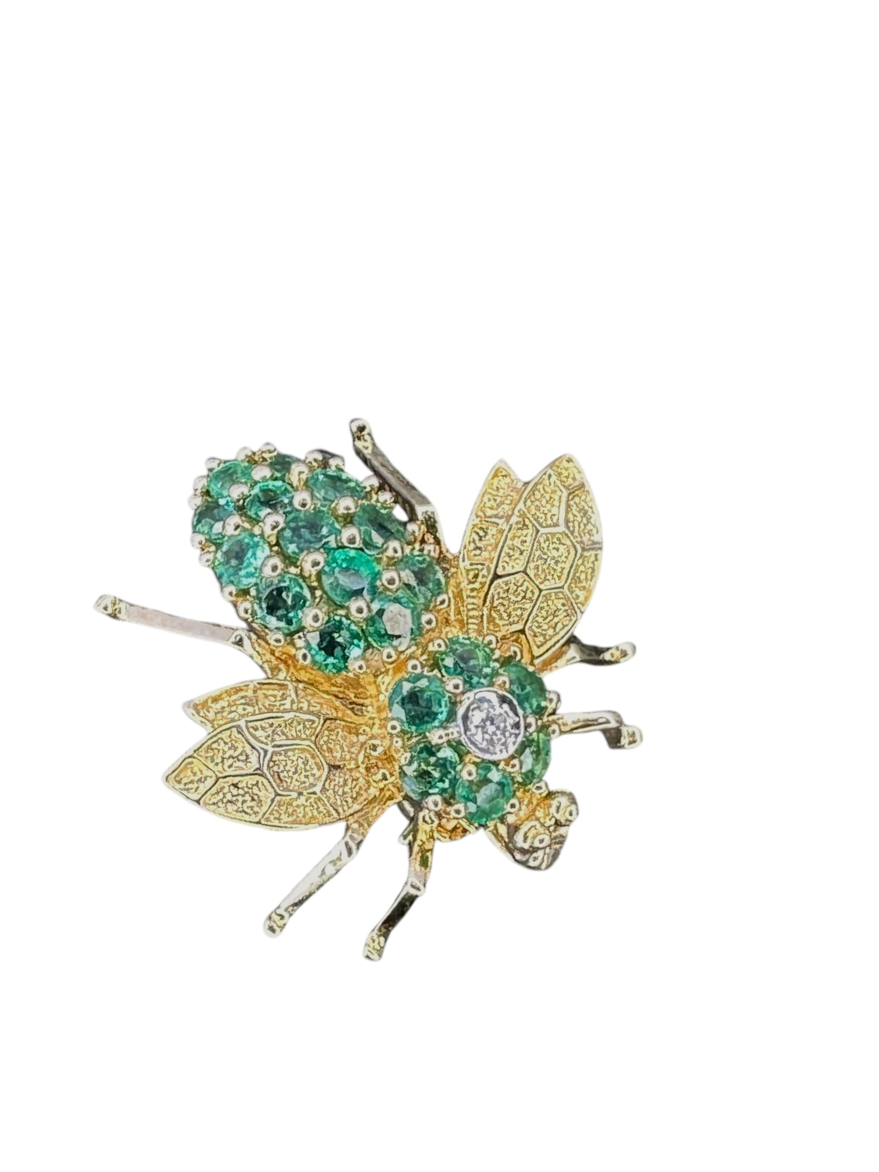 14k Emerald Diamond Bee Pin/ Pendant