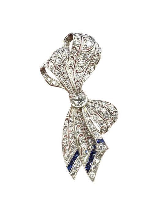 Art Deco Platinum Diamond Bow Pin