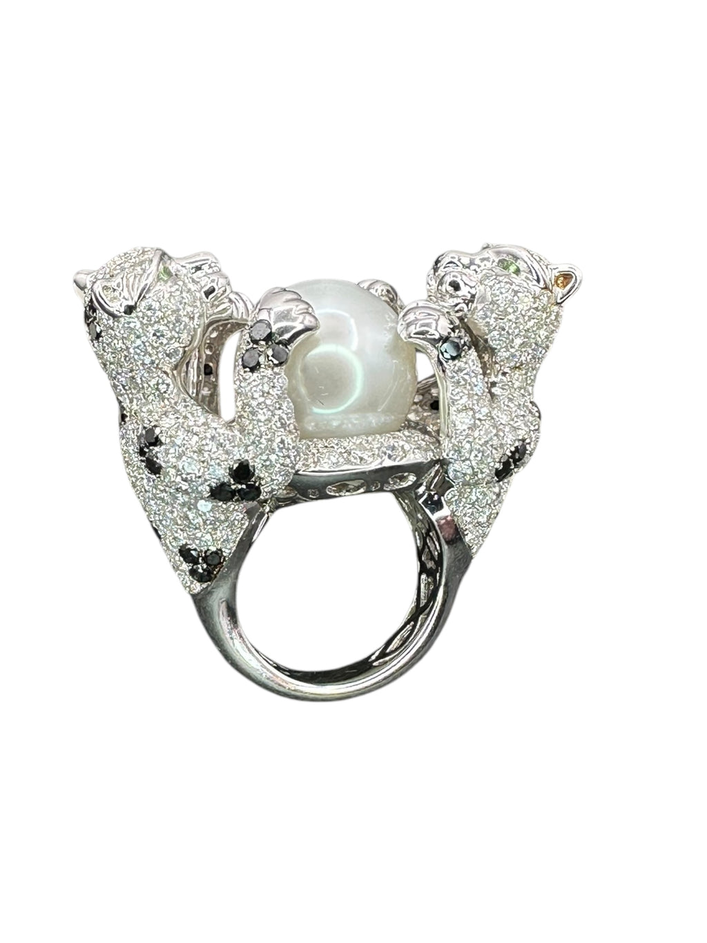 18k Diamond Pearl Panther Ring