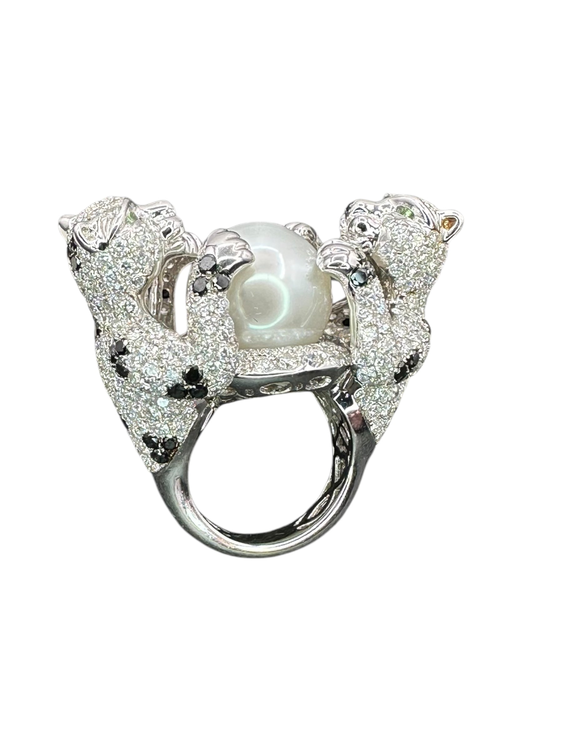18k Diamond Pearl Panther Ring