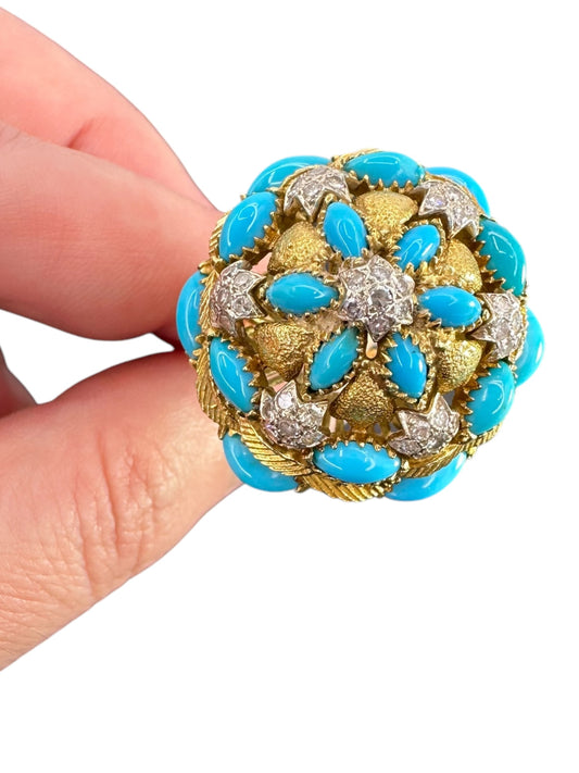 18k Turquoise Diamond Bombe Ring