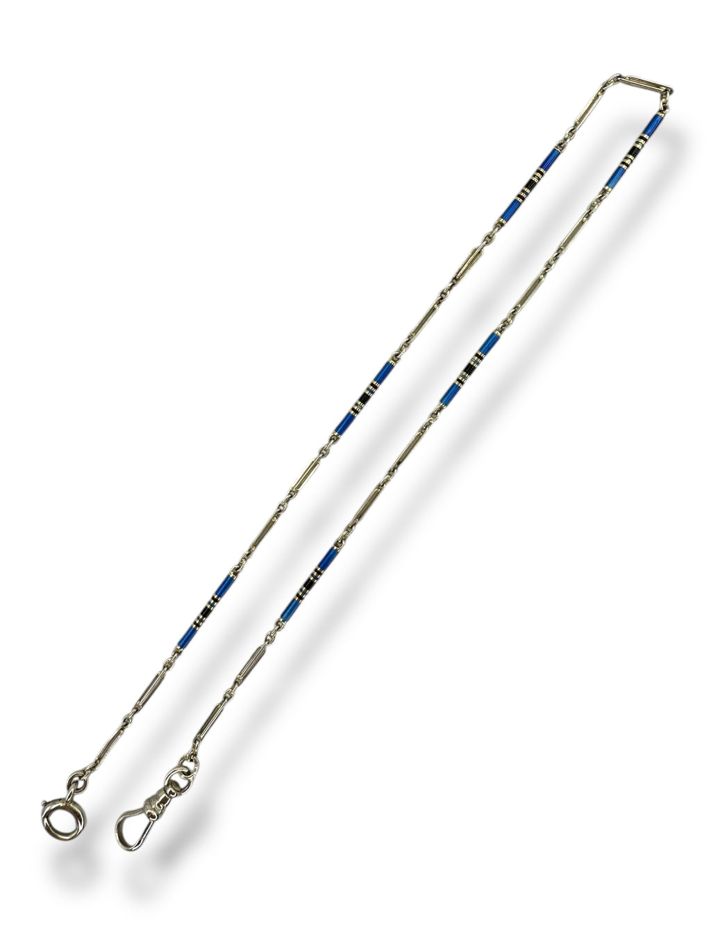 14k White Gold Blue Black Enamel Watch Chain