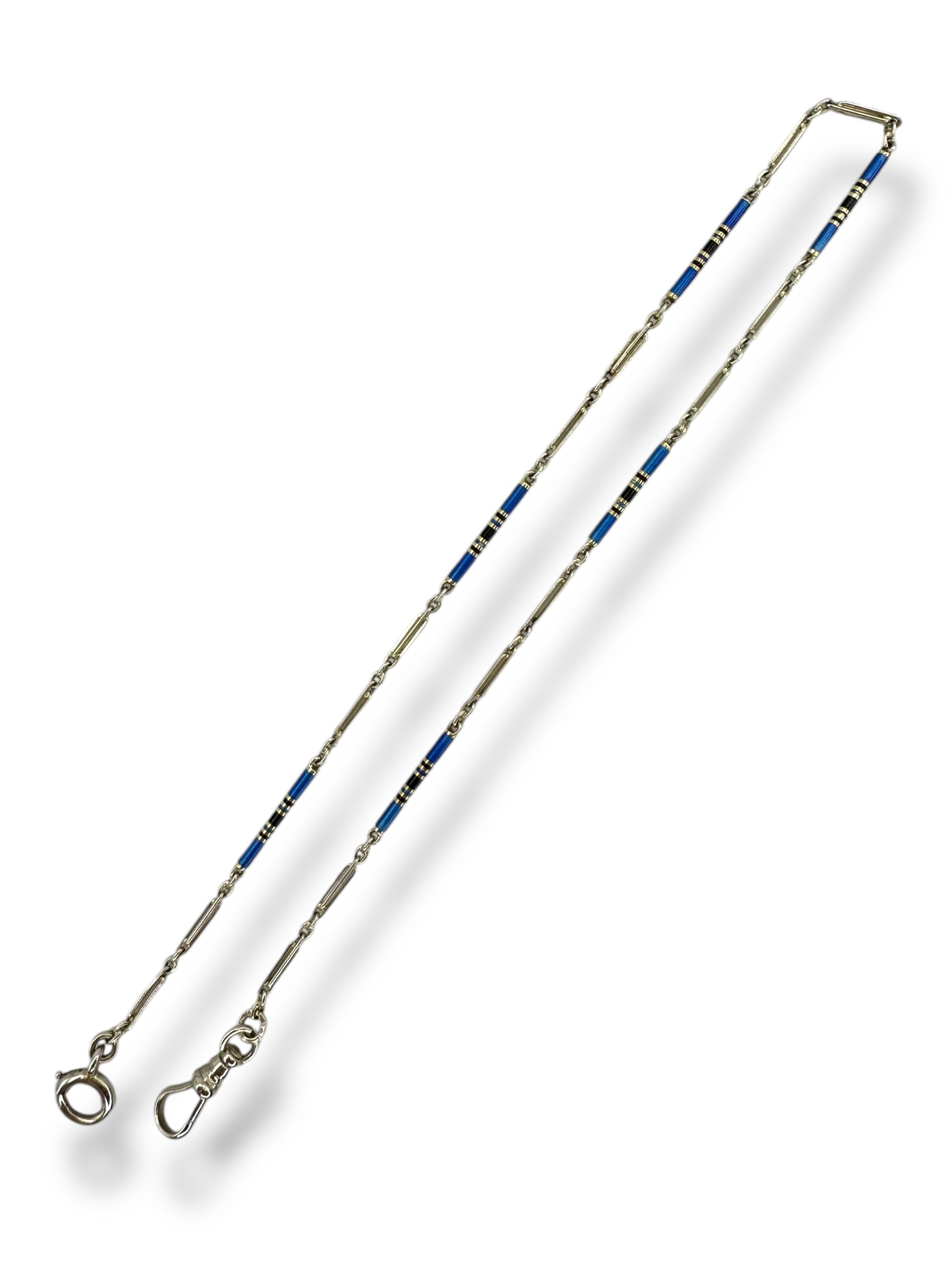 14k White Gold Blue Black Enamel Watch Chain