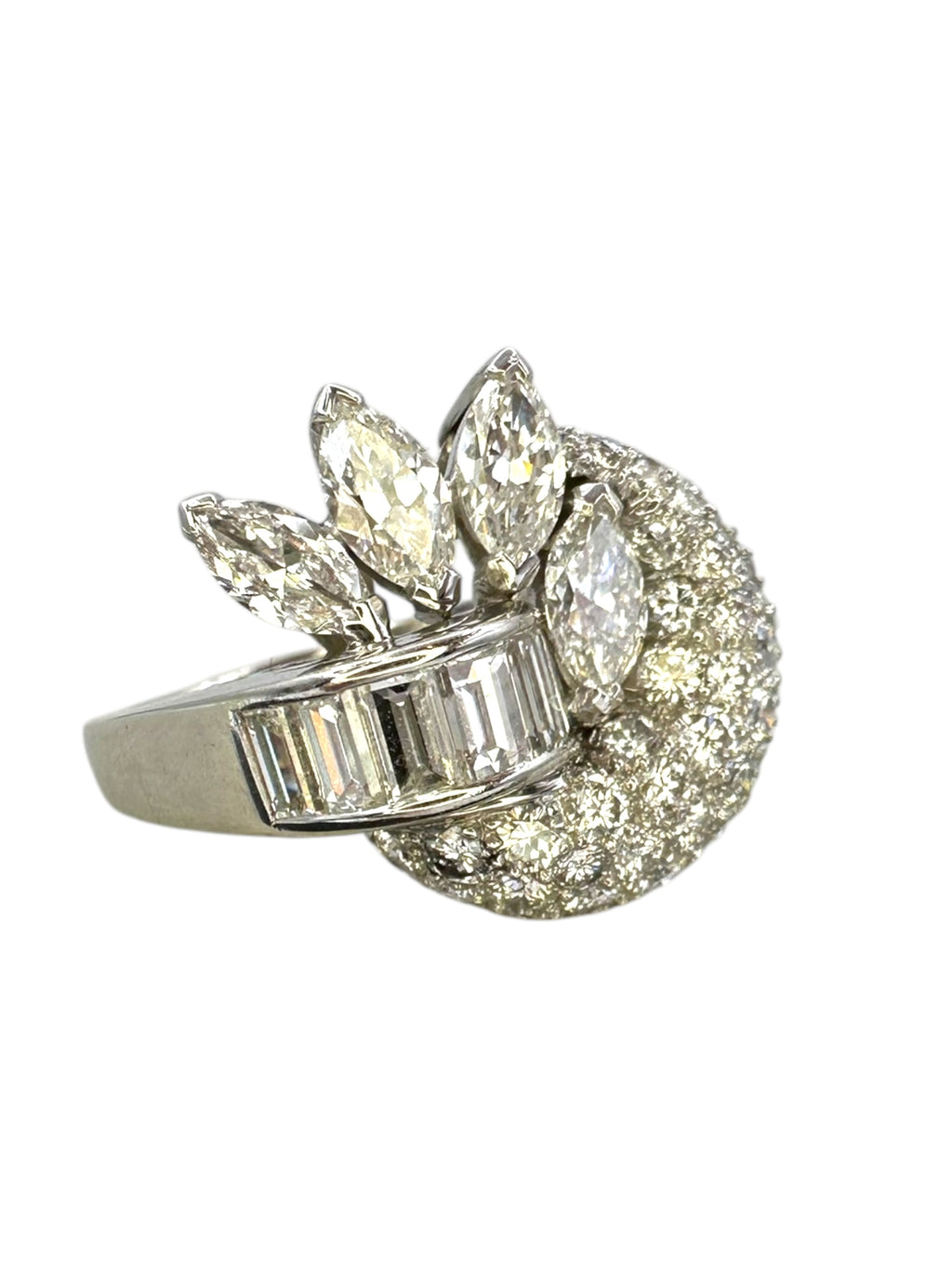 Retro Platinum Diamond Cocktail Ring
