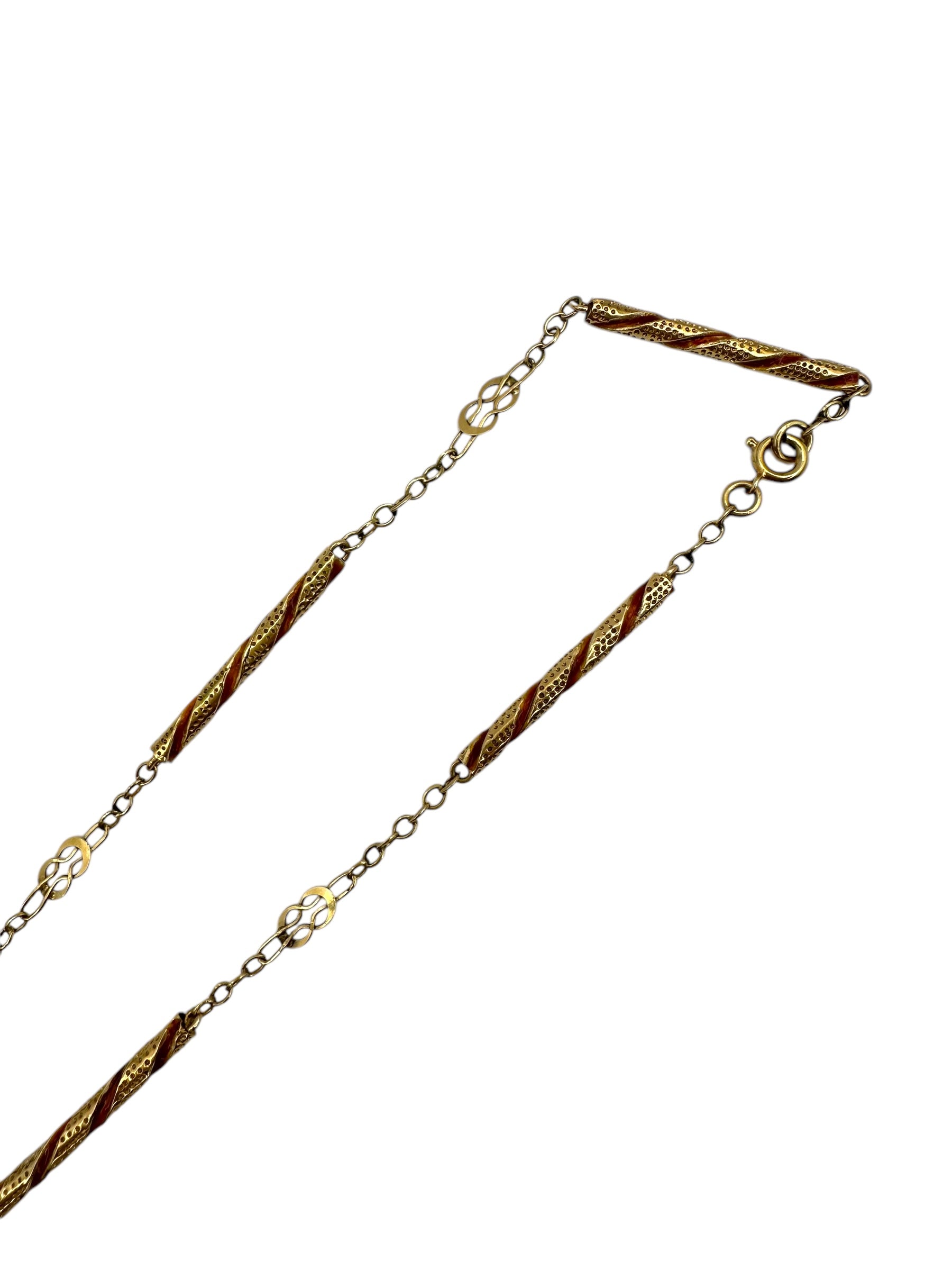 14k Enamel Bar Link Chain Necklace