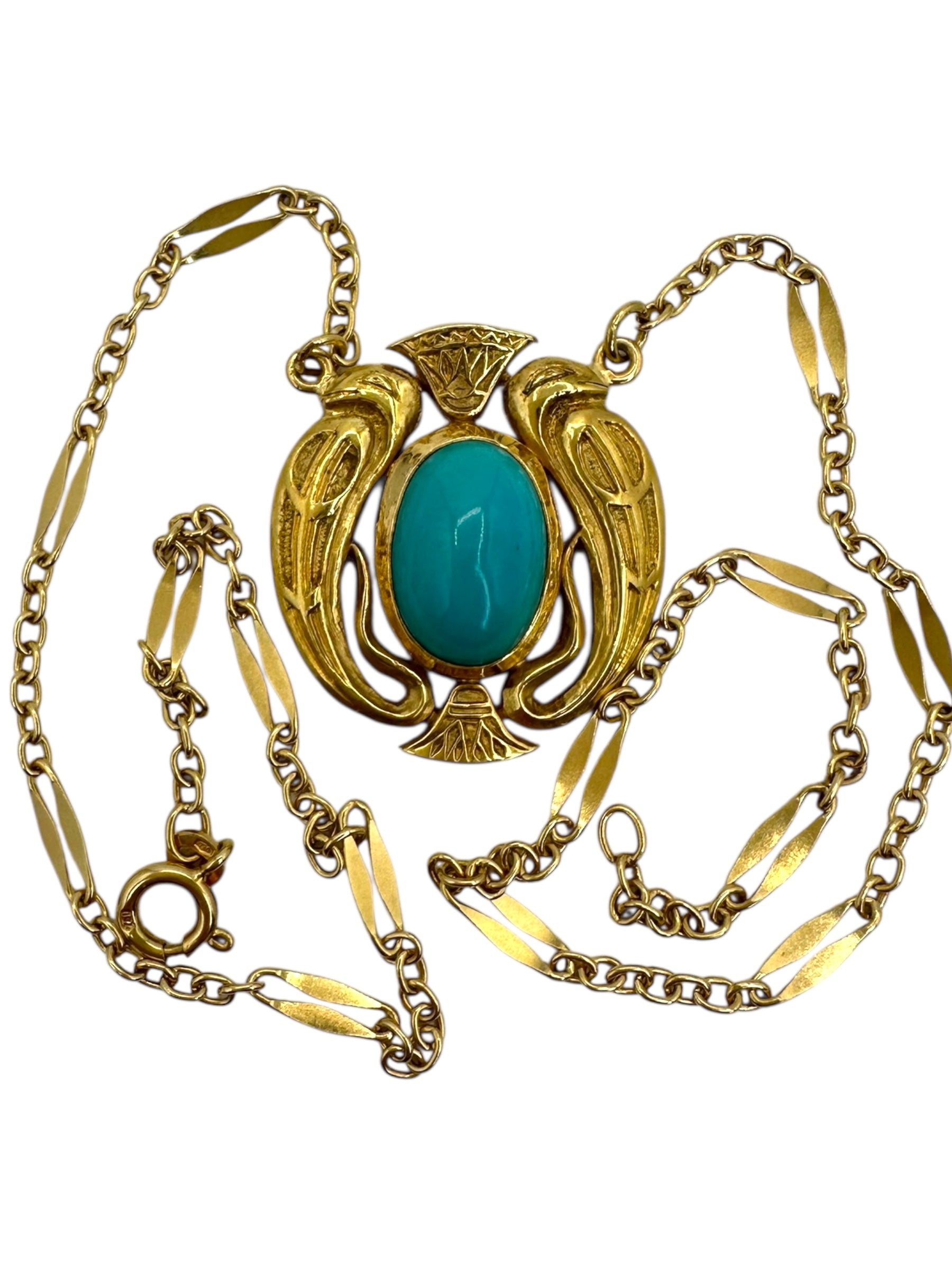 18k Turquoise Egyptian Bird Pendant Necklace