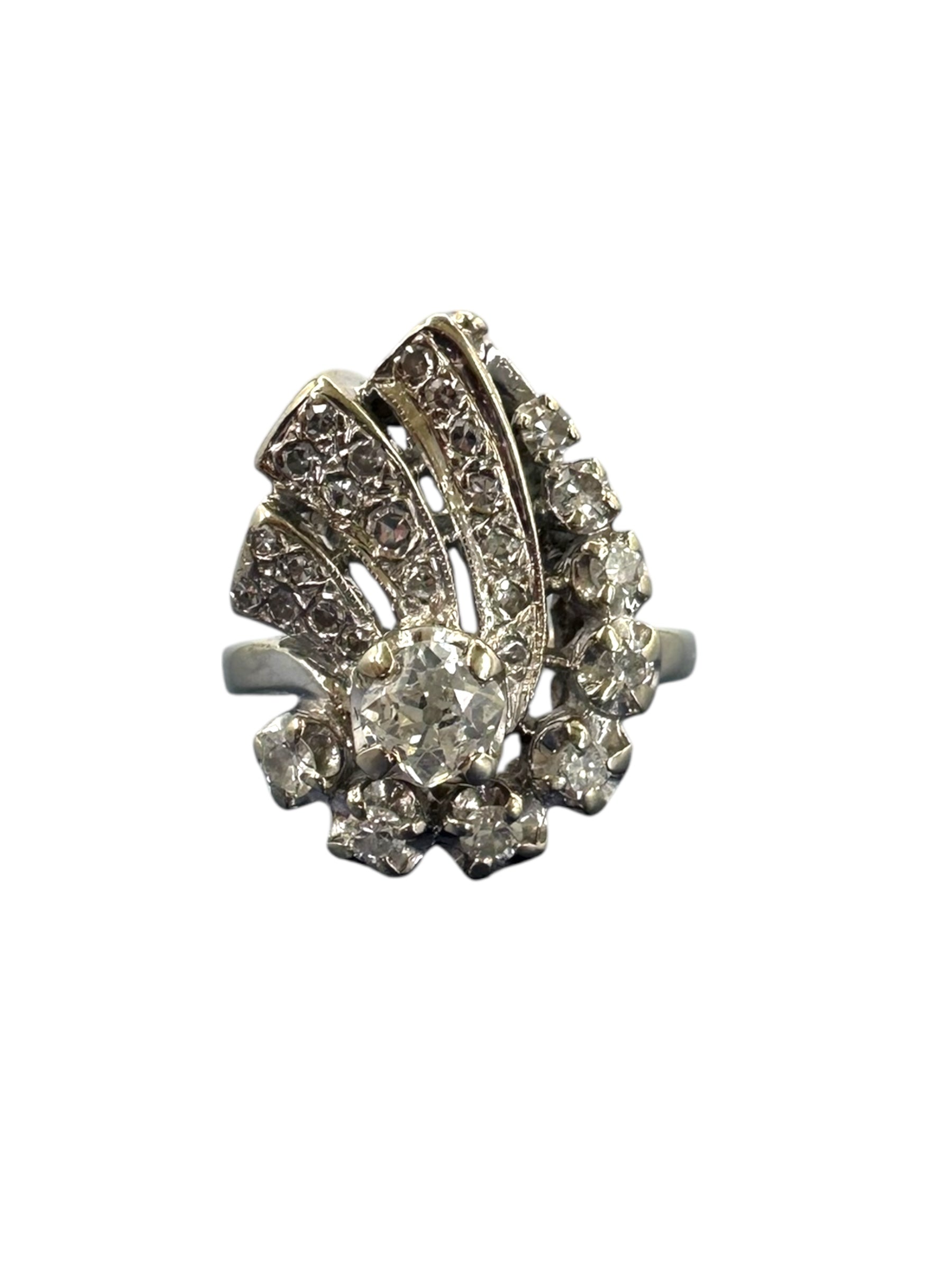14k Diamond Swirl Ring