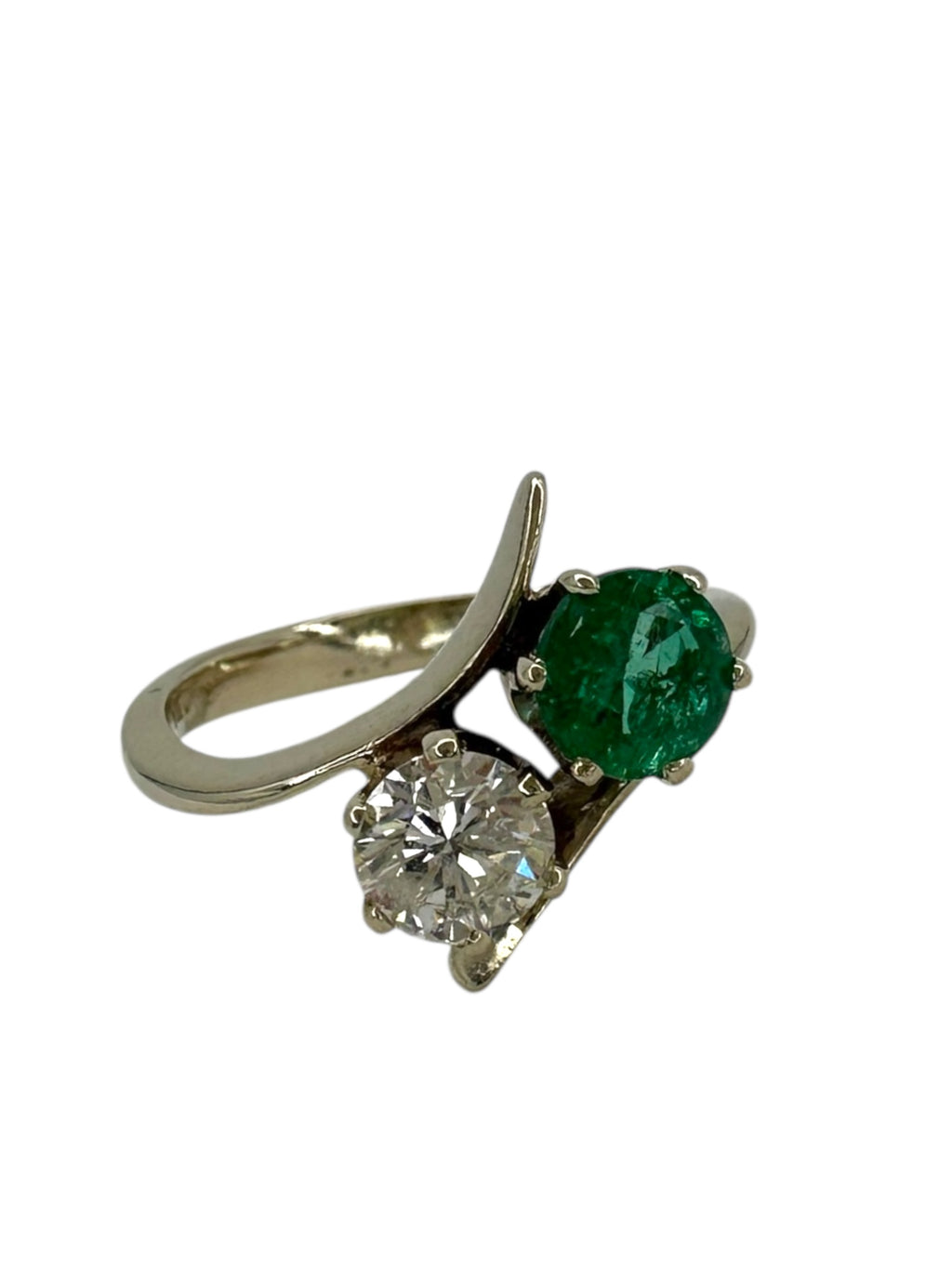 14k Emerald Diamond Toi Et Moi Ring