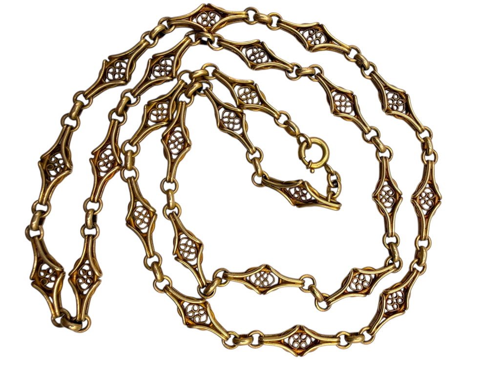 18k Early 1900s Filigree Chain Diamond Shape