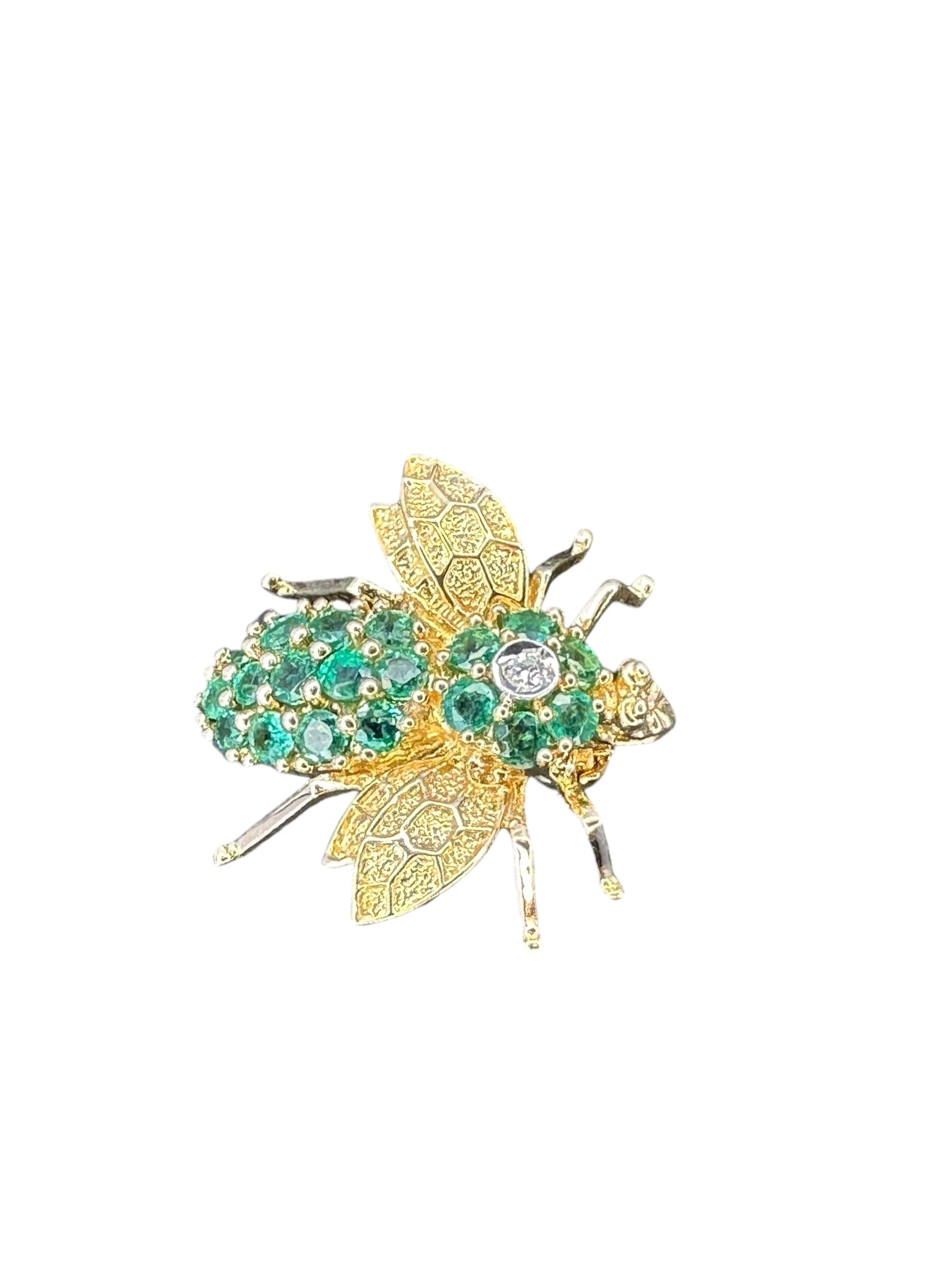 14k Emerald Diamond Bee Pin/ Pendant