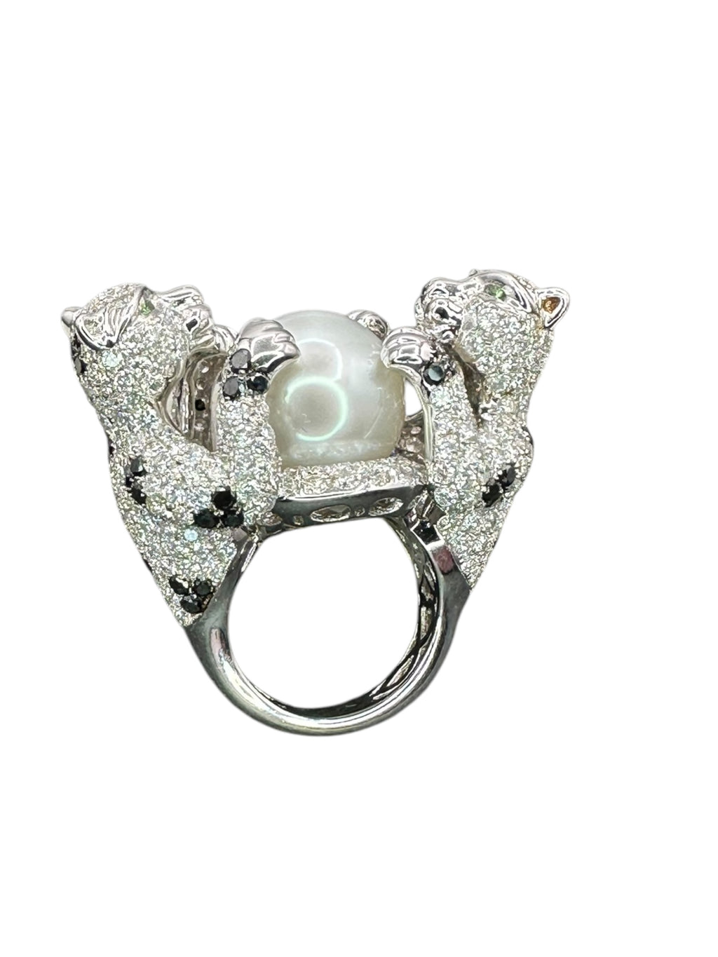 18k Diamond Pearl Panther Ring