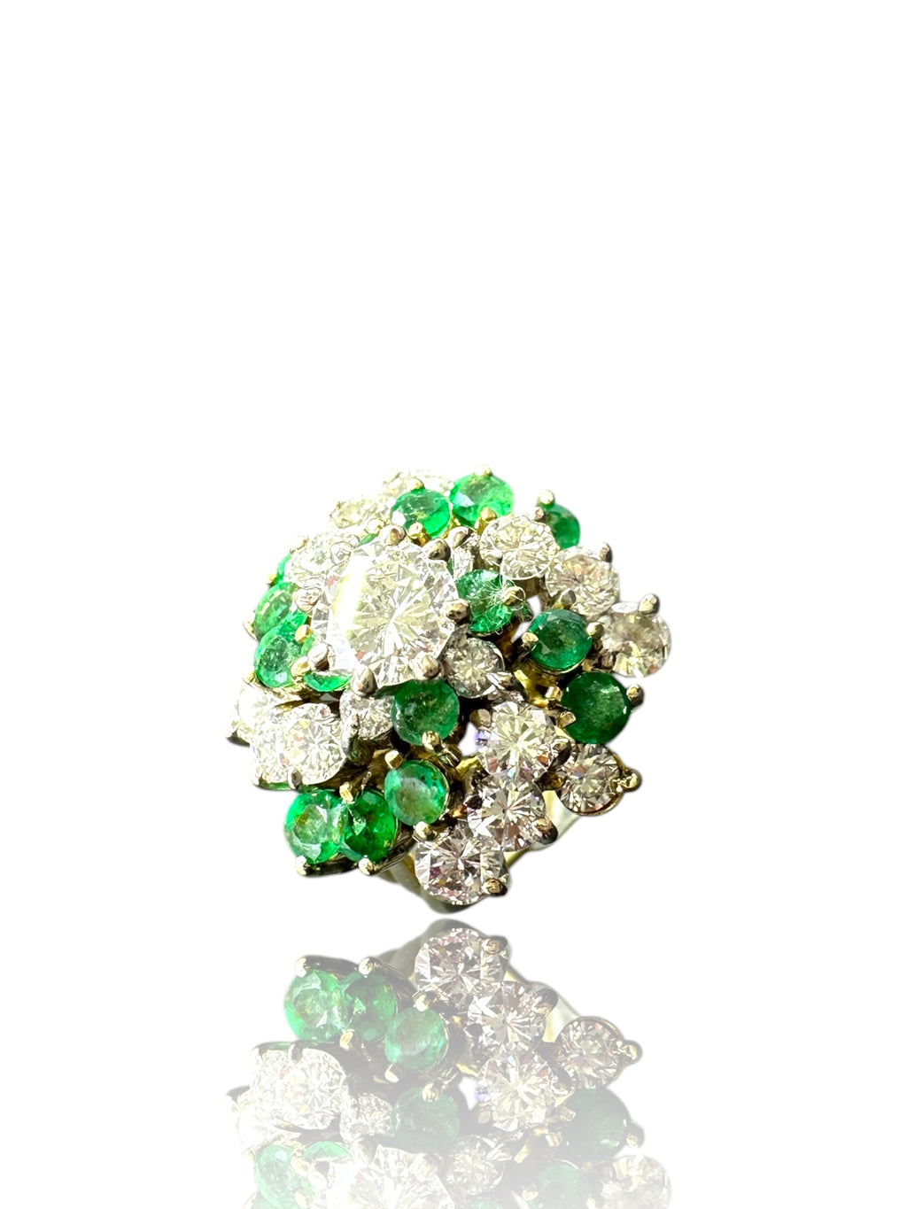 14k Emerald Diamond Swirl Cluster Ring